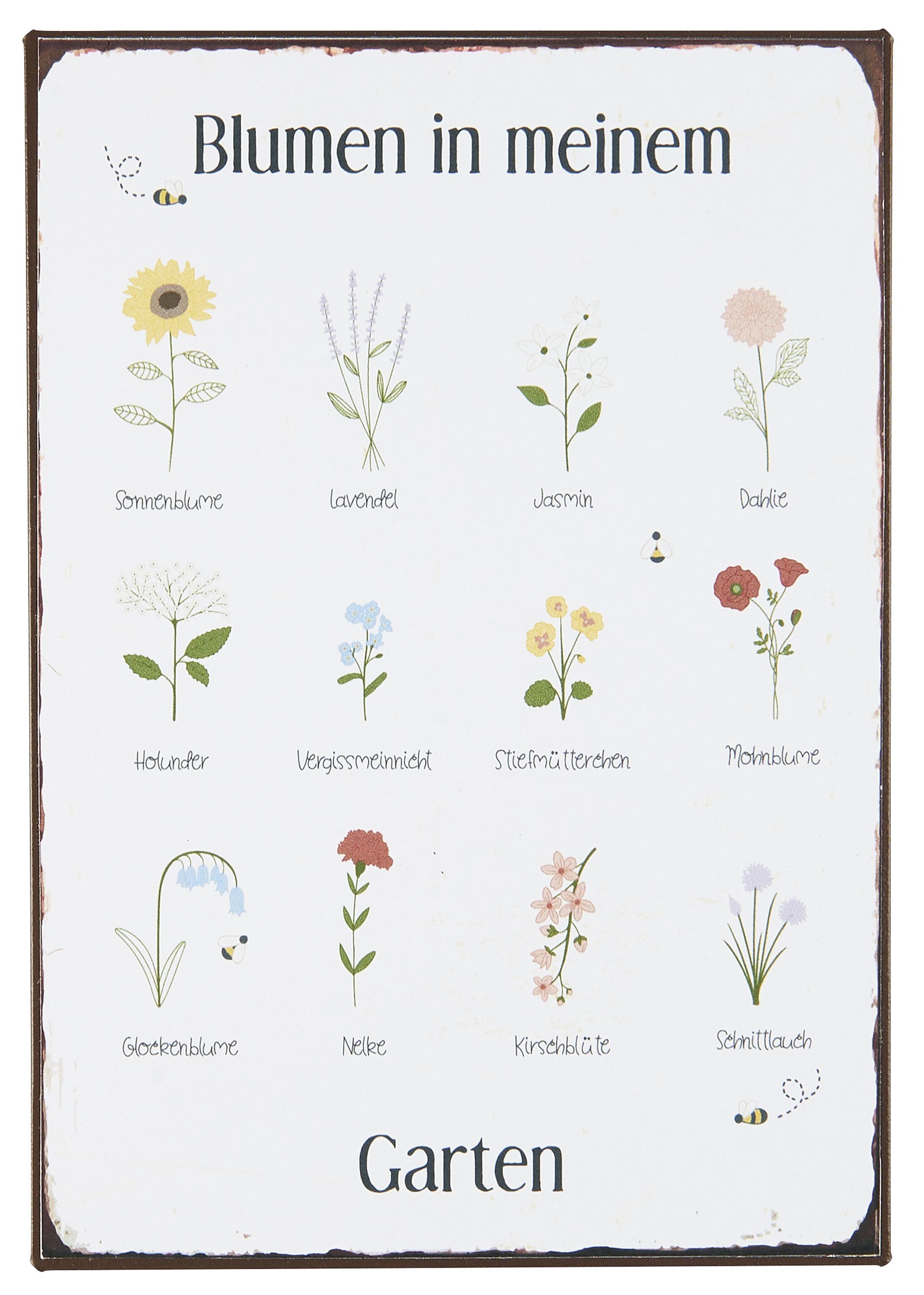 Metallschild Laursen - Blechschild "Blumen in meinem Garten" Wandschild