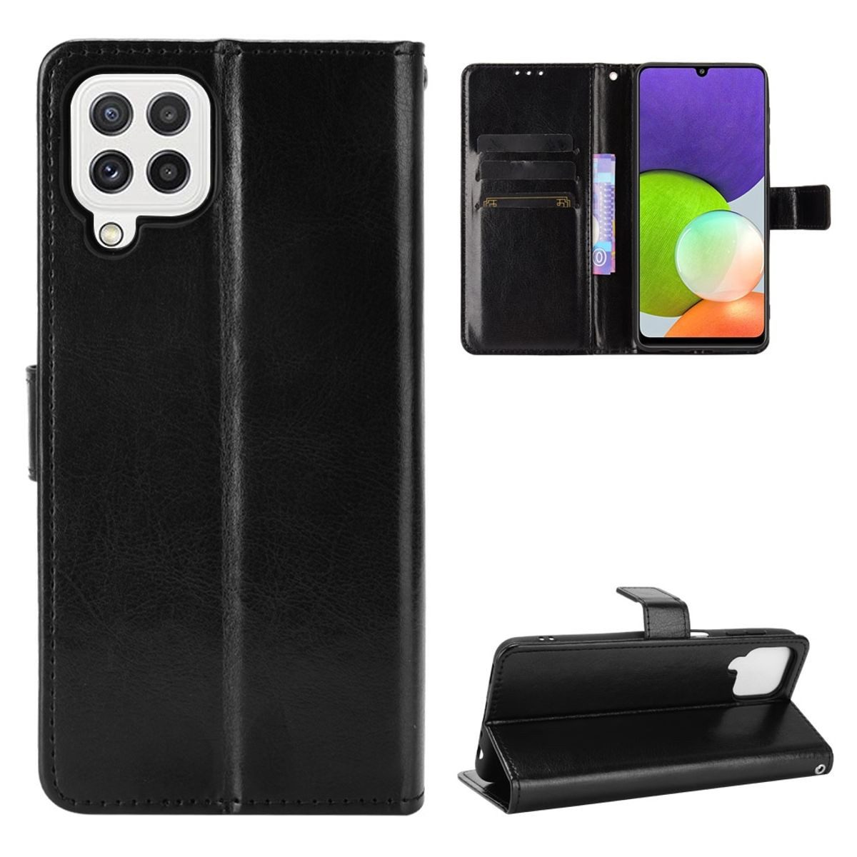 König Design Handyhülle Samsung Galaxy A22 4G, Schutzhülle Schutztasche Case Cover Etuis Wallet Klapptasche Bookstyle