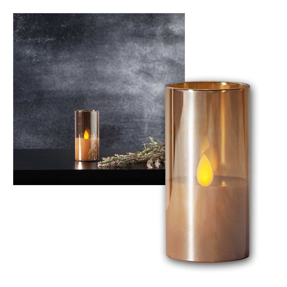 STAR TRADING LED Windlicht LED Windlicht "M-Twinkle", 10x5cm, Glas amber, warmweiß