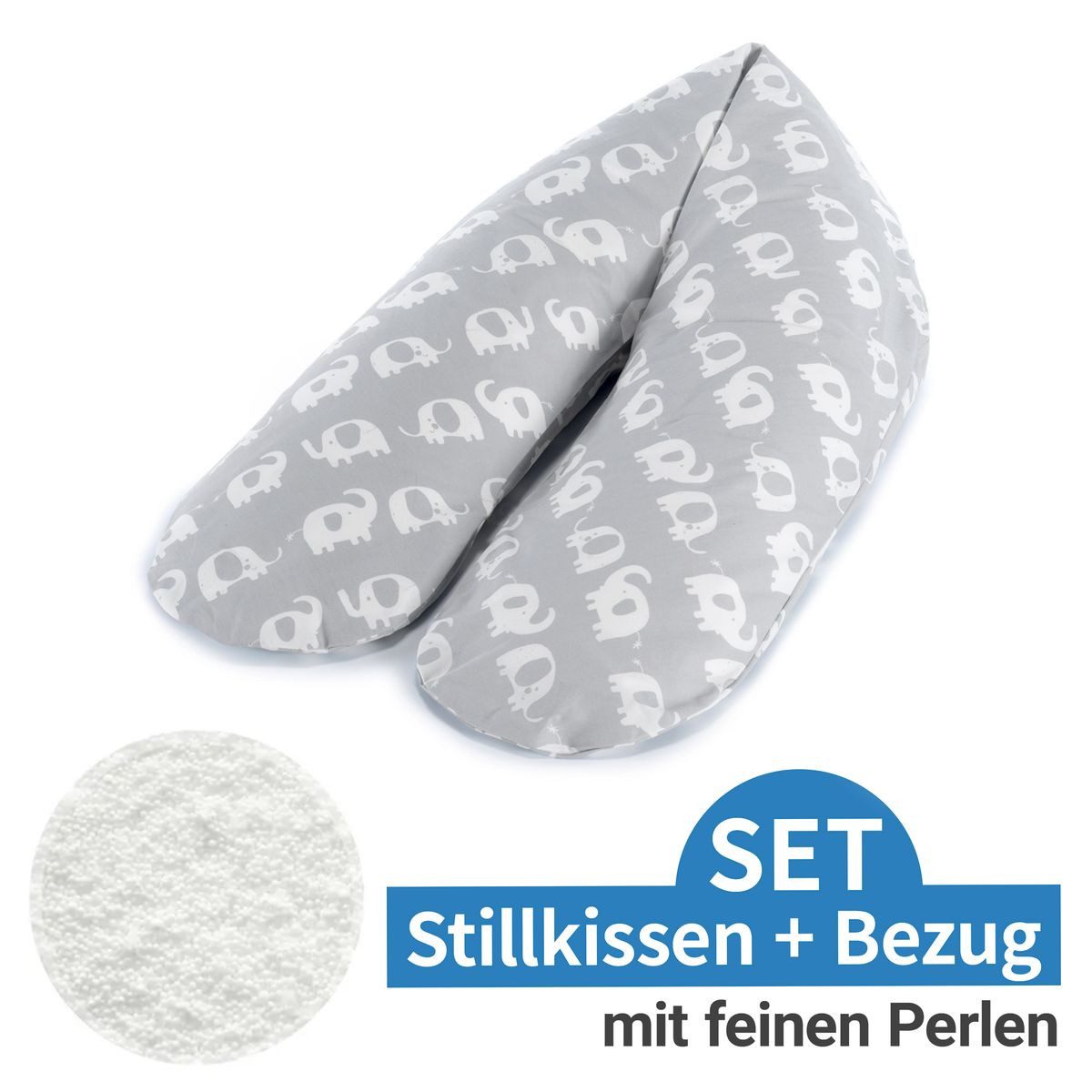 Theraline Подушки для кормления Das Komfort - Elefantenherde, 2-tlg., Lagerungskissen Schwangerschaftskissen inkl. Bezug (Baumwolle) 180 cm