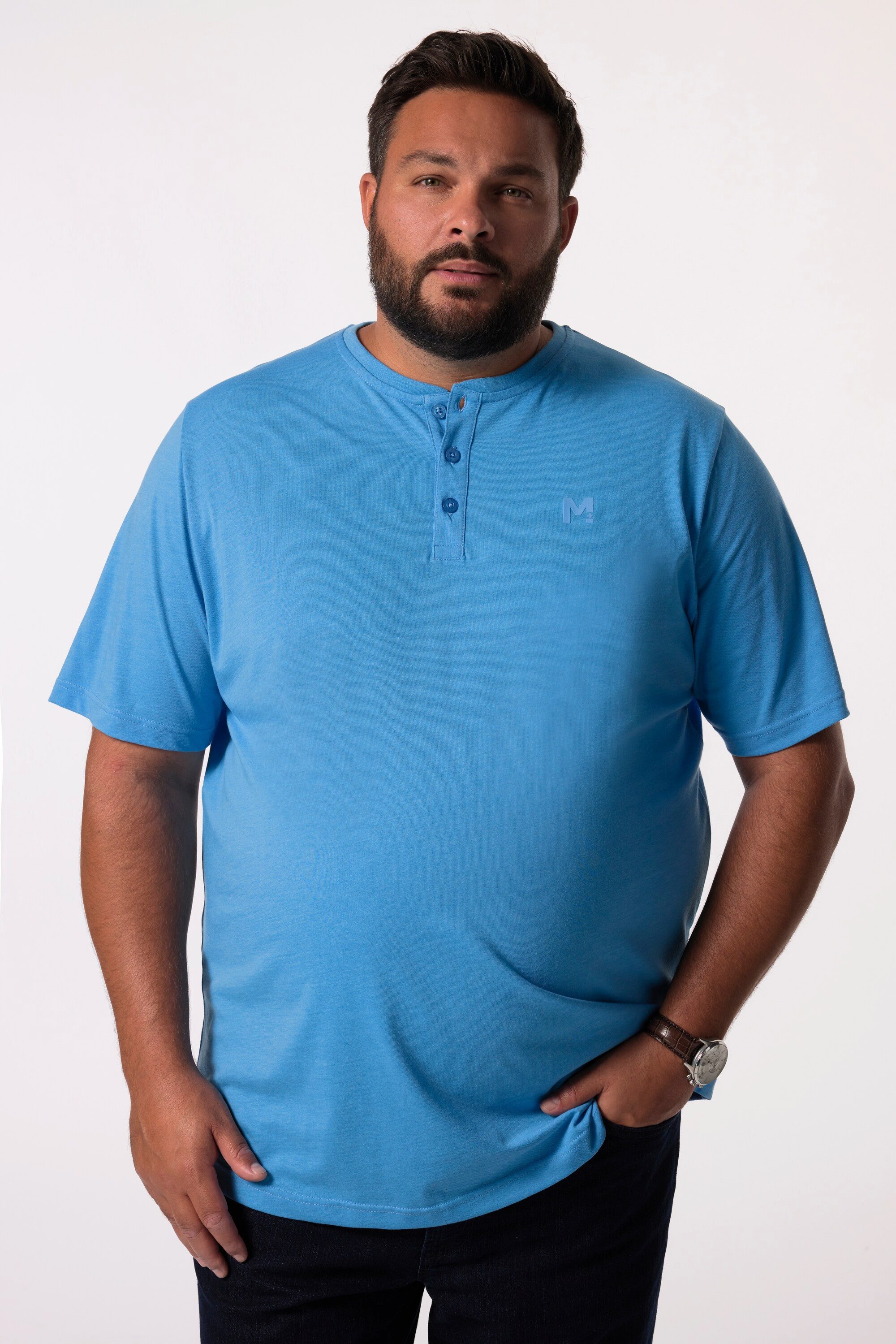 Men Plus T-Shirt Henley Basic Halbarm Rundhals günstig online kaufen