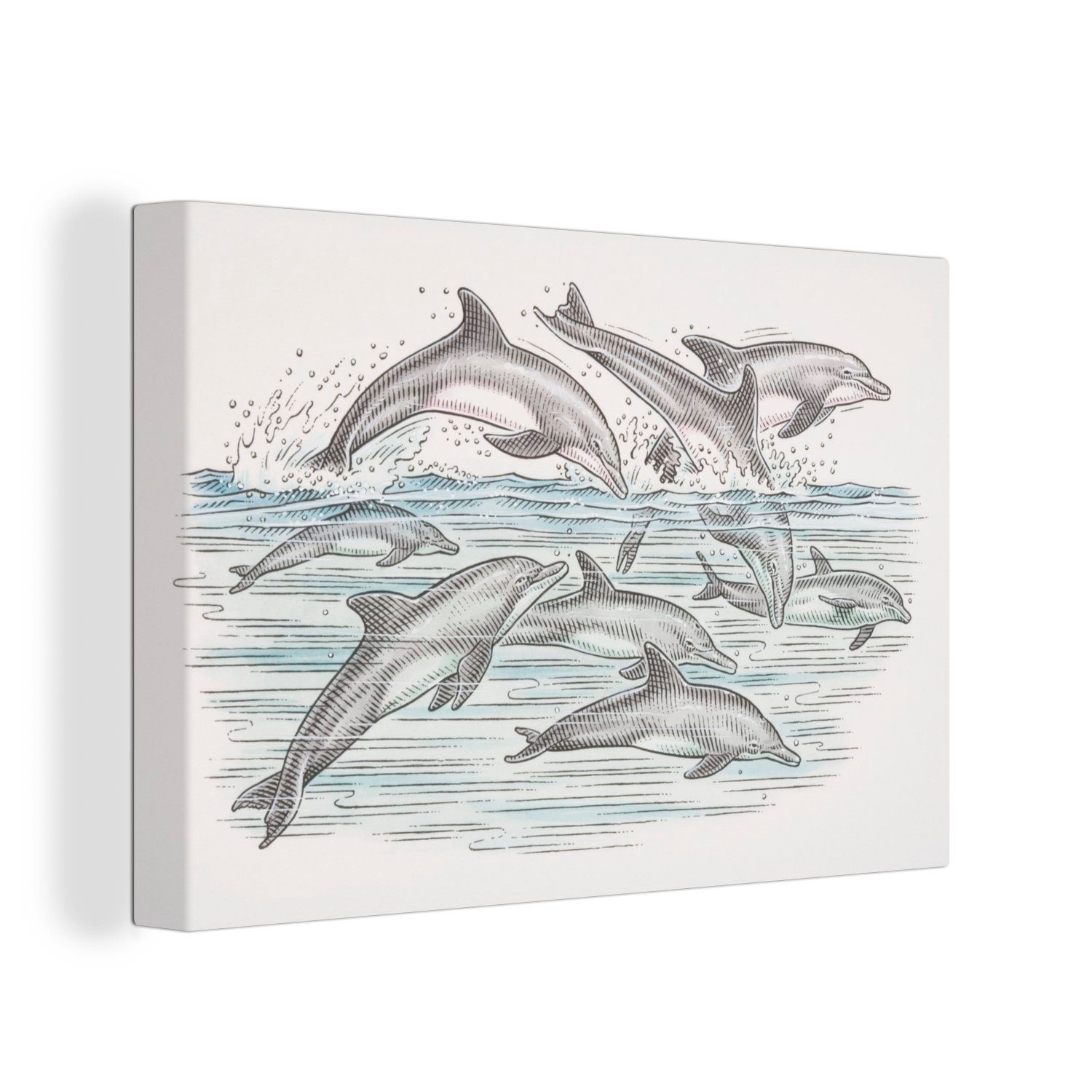 OneMillionCanvasses® Leinwandbild Delfine Leinwandbilder, 30x20 St), (1 - Tiere, cm Wasser Wandbild Wanddeko, Aufhängefertig, 