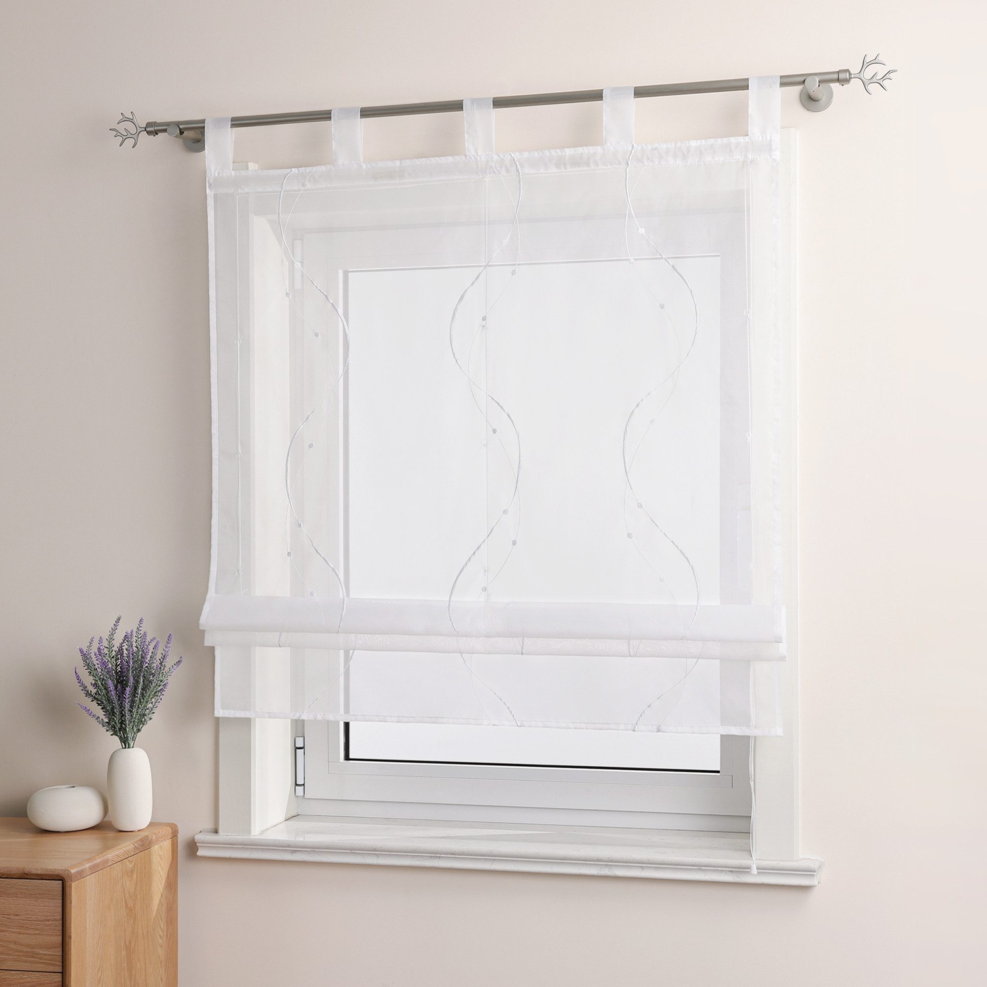 Joyswahl Raffrollo, mit Schlaufen, Ösenrollo Modern Bestickt für Küche Wohn günstig online kaufen