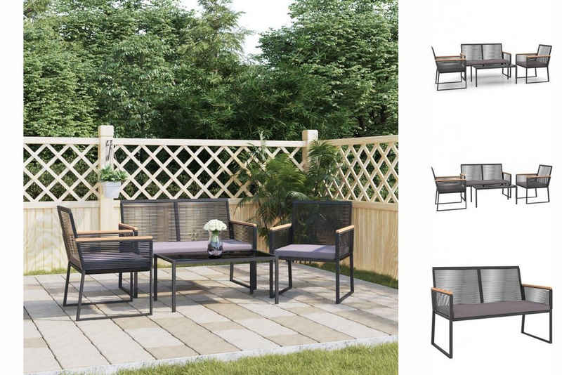 vidaXL Garten-Essgruppe 4-tlg Garten-Lounge-Set mit Kissen Schwarz Stahl