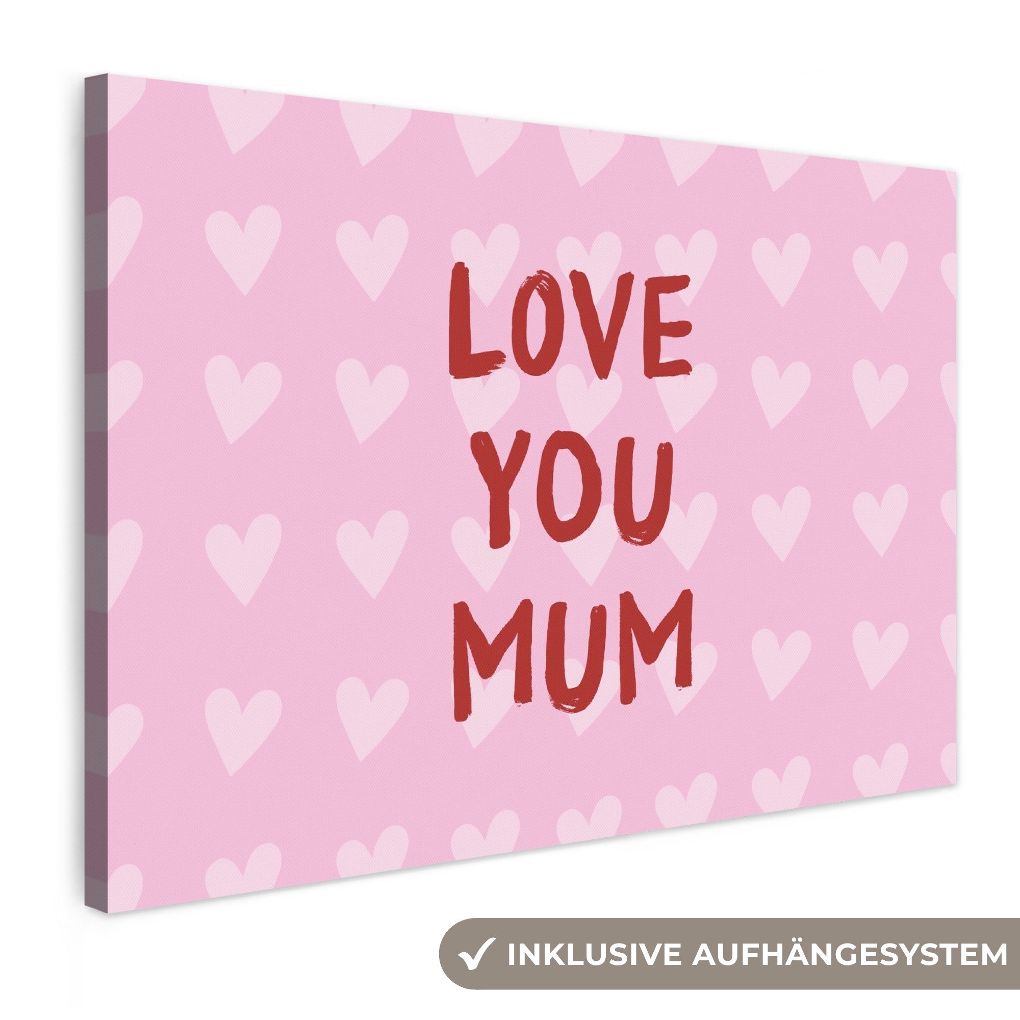 OneMillionCanvasses® Leinwandbild Liebe - Zitat - Mutter - Rot, Fotodruck (1 St), Leinwandbilder XXL Wohnzimmer, Deko Aesthetic 150x100 cm