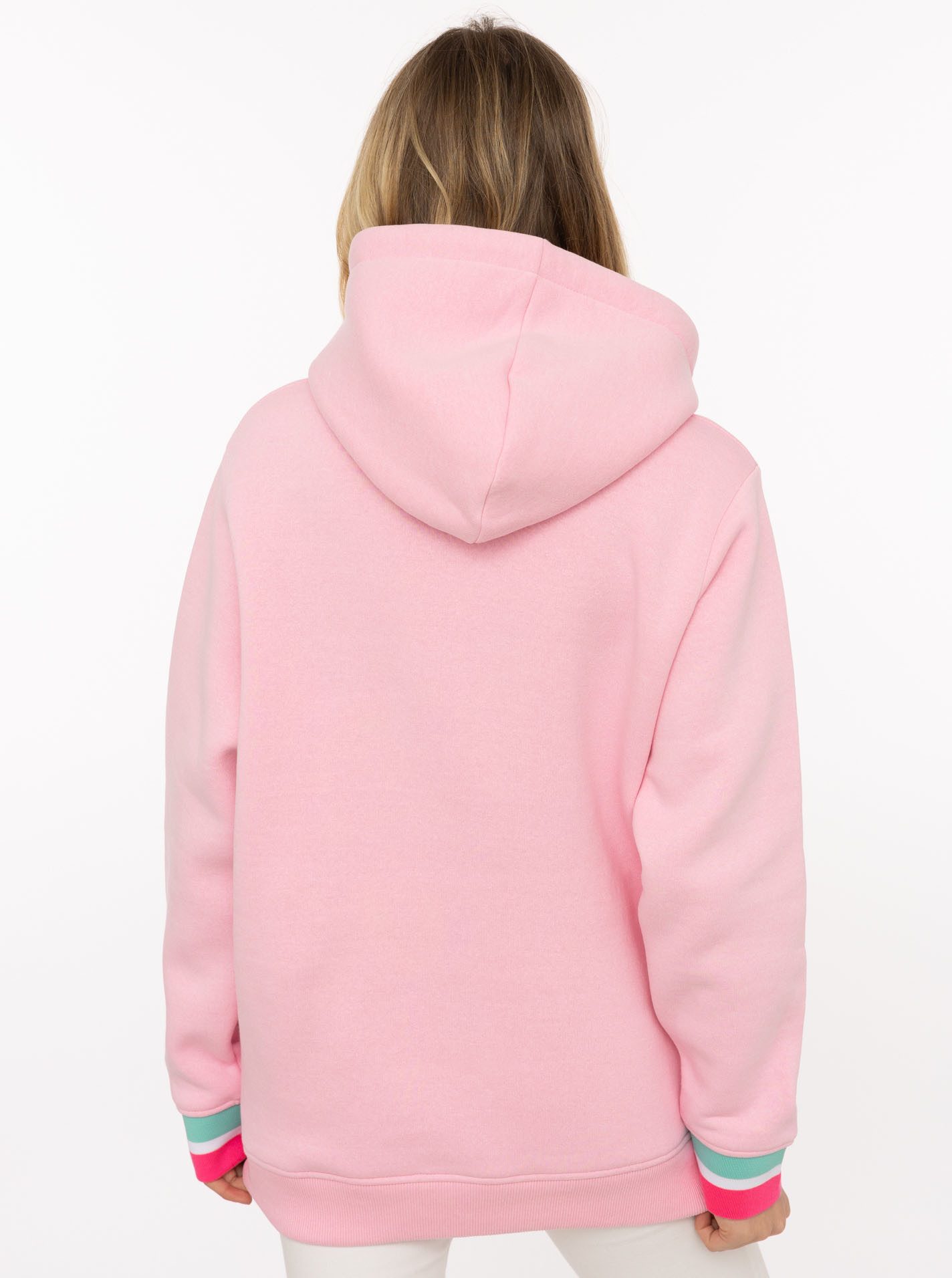 Zwillingsherz Hoodie "Be Patient" Schriftzug und Blüte, gestreifte Ärmelbündchen, Kapuze