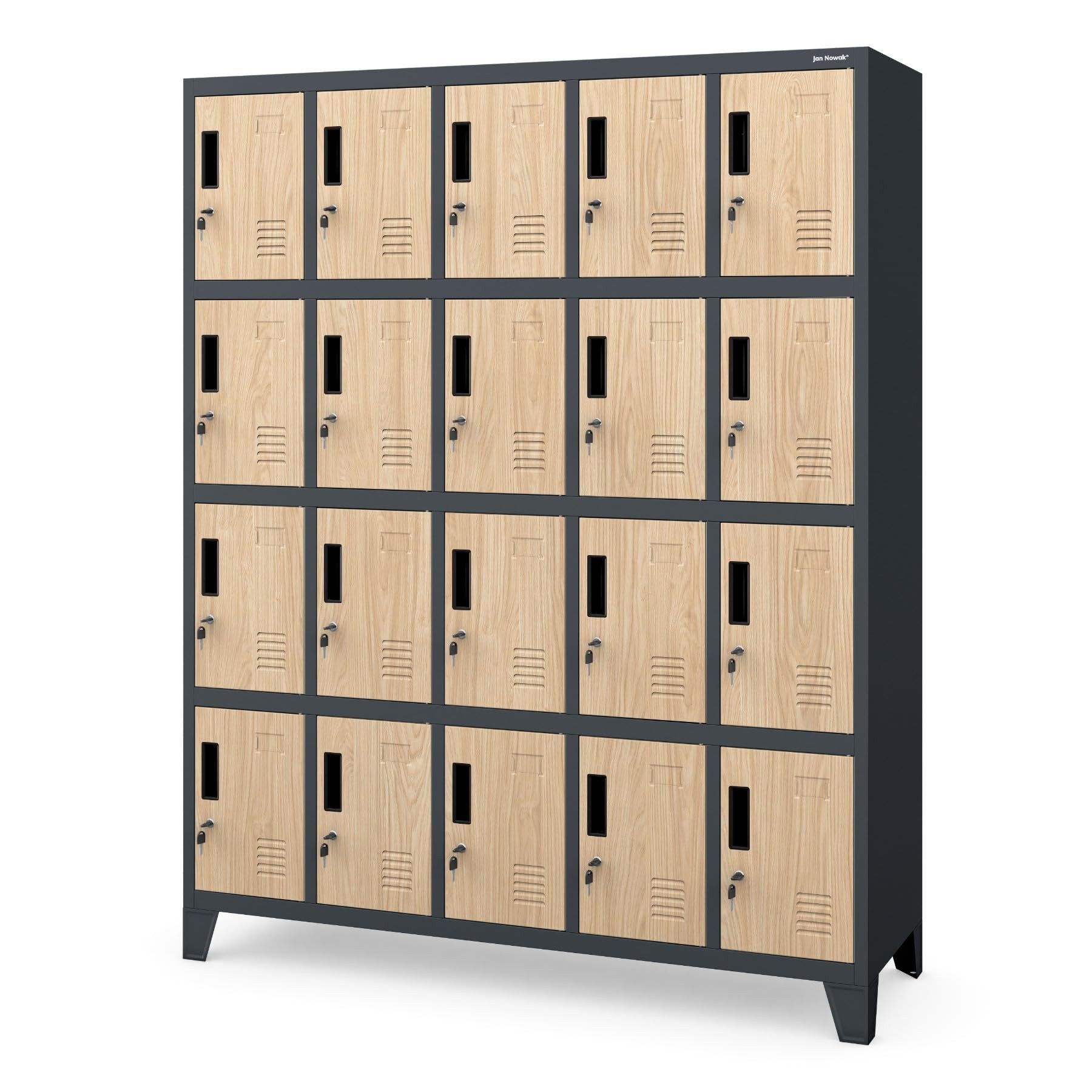 Jan Nowak Mehrzweckschrank Metall Schließfachschrank 136 cm ROBERT 20 Fächer abschließbar (Spind Garderobenschrank Umkleide Arbeitsraum Sozialraum Betrieb, Stahl 0,6 mm 172 x 136 x 45 cm Wandmontage 20 Schlüssel robust) Lüftungsschlitze Namensschildhalter Zylinderschloss 13 Farben