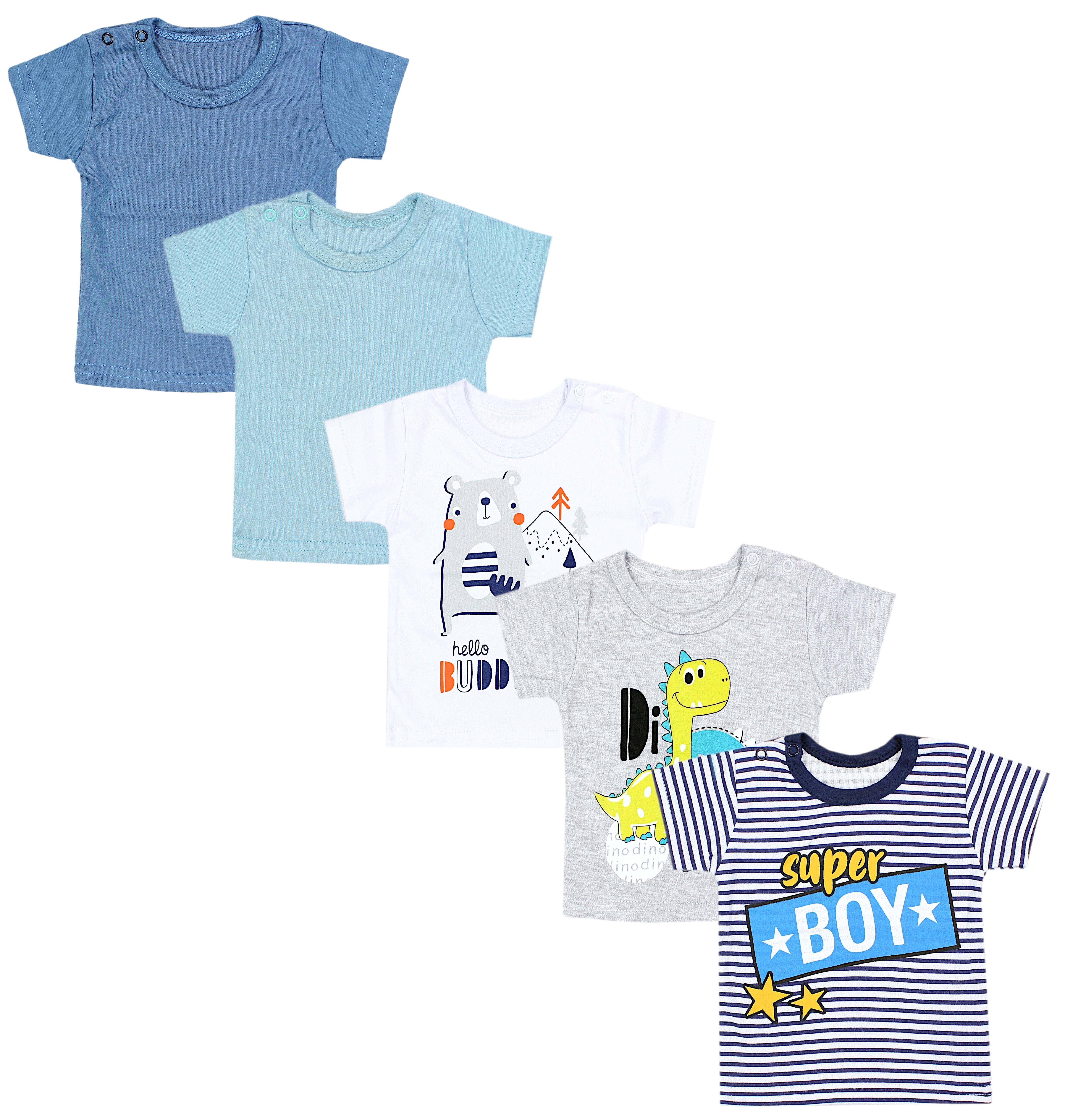 TupTam T-Shirt TupTam Baby Jungen Kurzarm T-Shirt 5er Set (5-tlg) Super Boy Dino Buddy Dunkelblau Weiß Grau