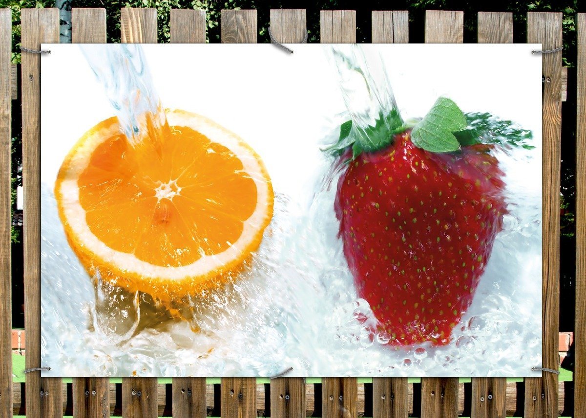 Thumbnail - Wallario Sichtschutzzaunmatten Frische Früchte übergossen mit Wasser I