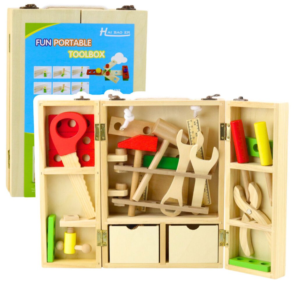 LeanTOYS Spiel Kleines Heimwerker-Set Holz-Werkzeugkasten 35-tlg.