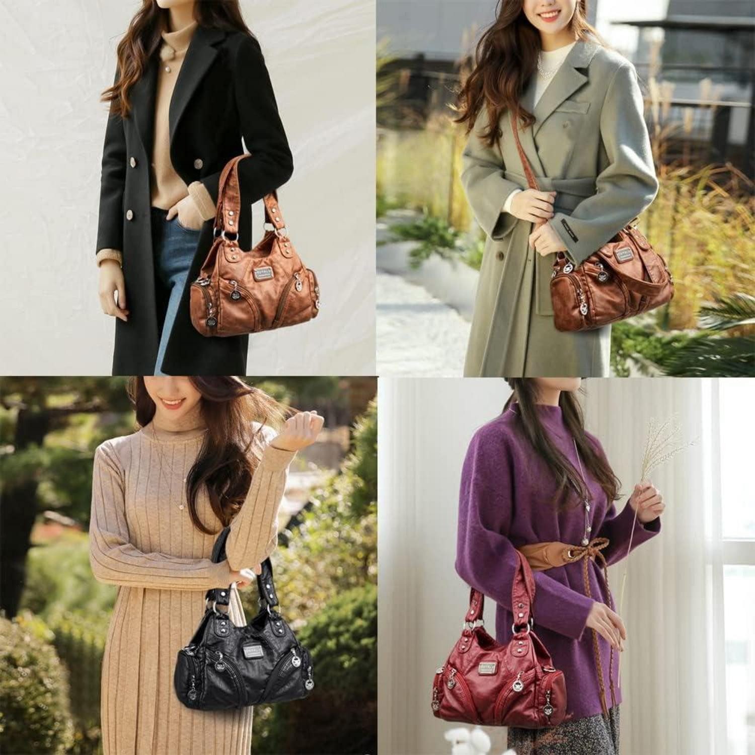 LuxusKollektion Handtasche Damenhandtasche PU-Leder Hobo Vintage Schultertasche Henkeltasche Grau
