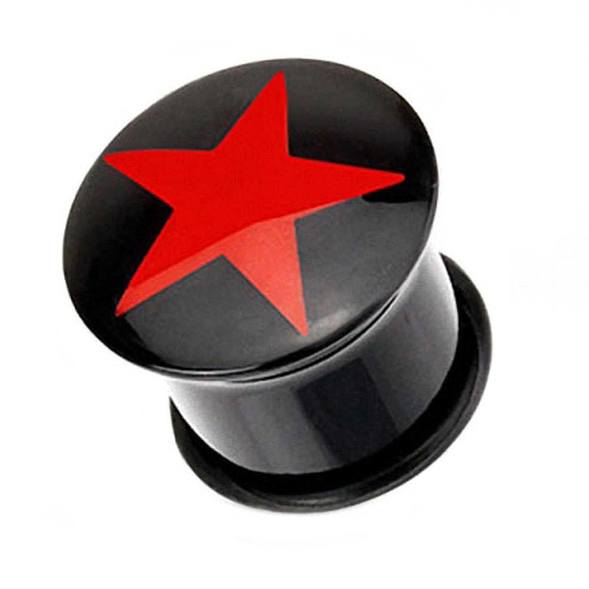 Plug Piercing Logo Single Flared Schwarz Stern Rot