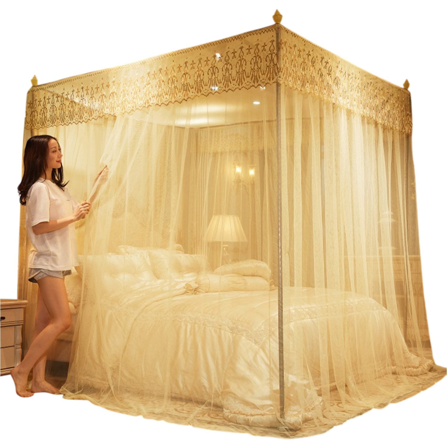Refttenw Moskitonetz Baldachin mit Ecken, Prinzess Bettvorhänge mit 3 seitl günstig online kaufen