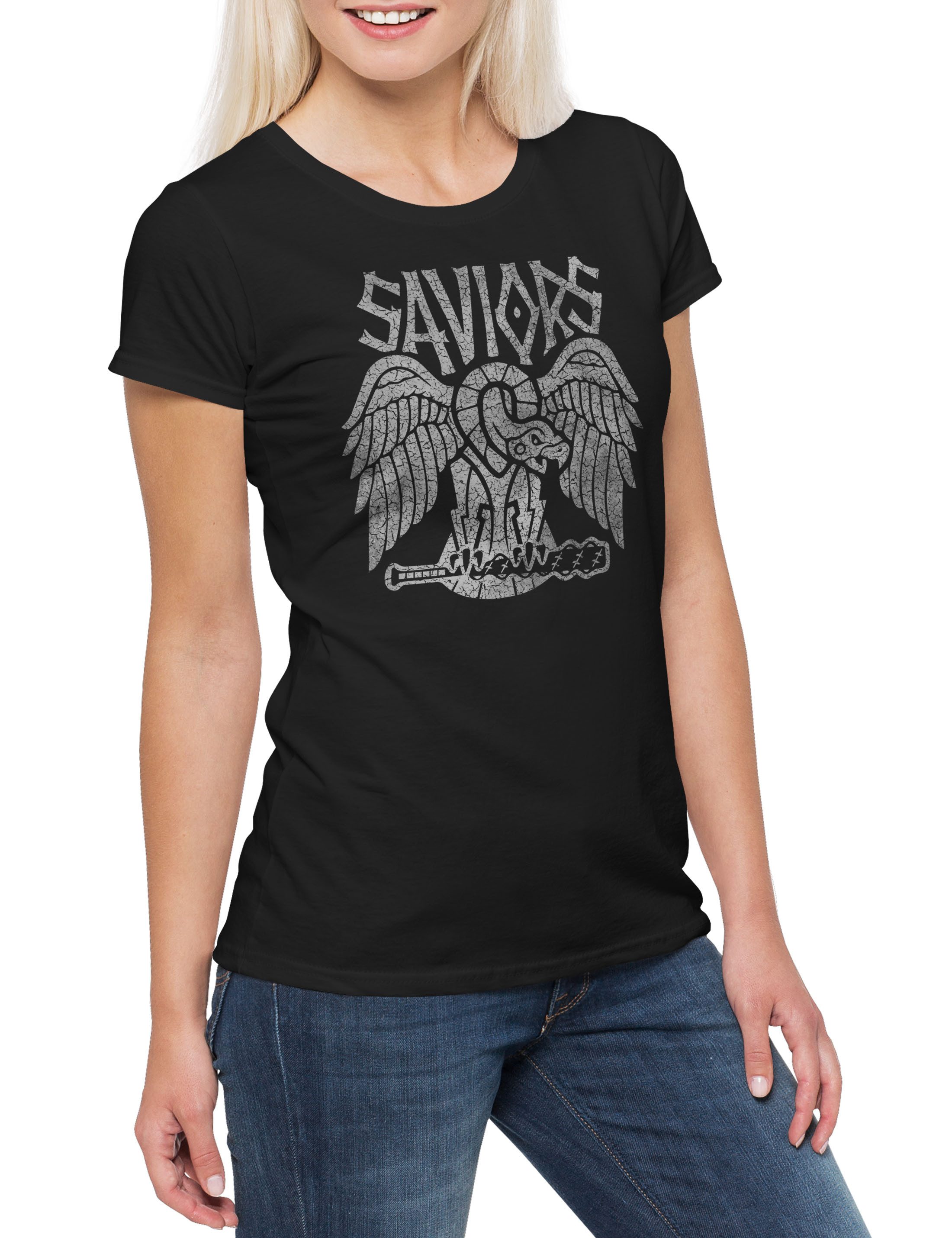Urban Backwoods Print-Shirt Saviors Patch Damen T-Shirt Negan Lucille Baseball Baseballschläger (1-tlg) The Series Walking Gang