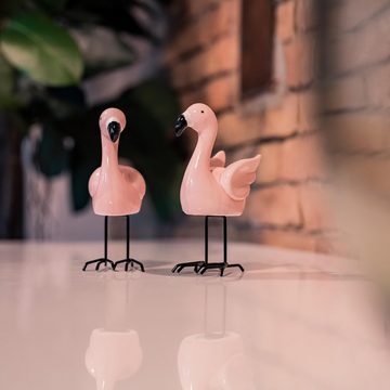 Flanacom Tierfigur Flamingo Dekofiguren Set Rosa 16 x 10 cm Deko (2 St), Wohnzimmer Gartendeko für draußen Geschenk für Frauen