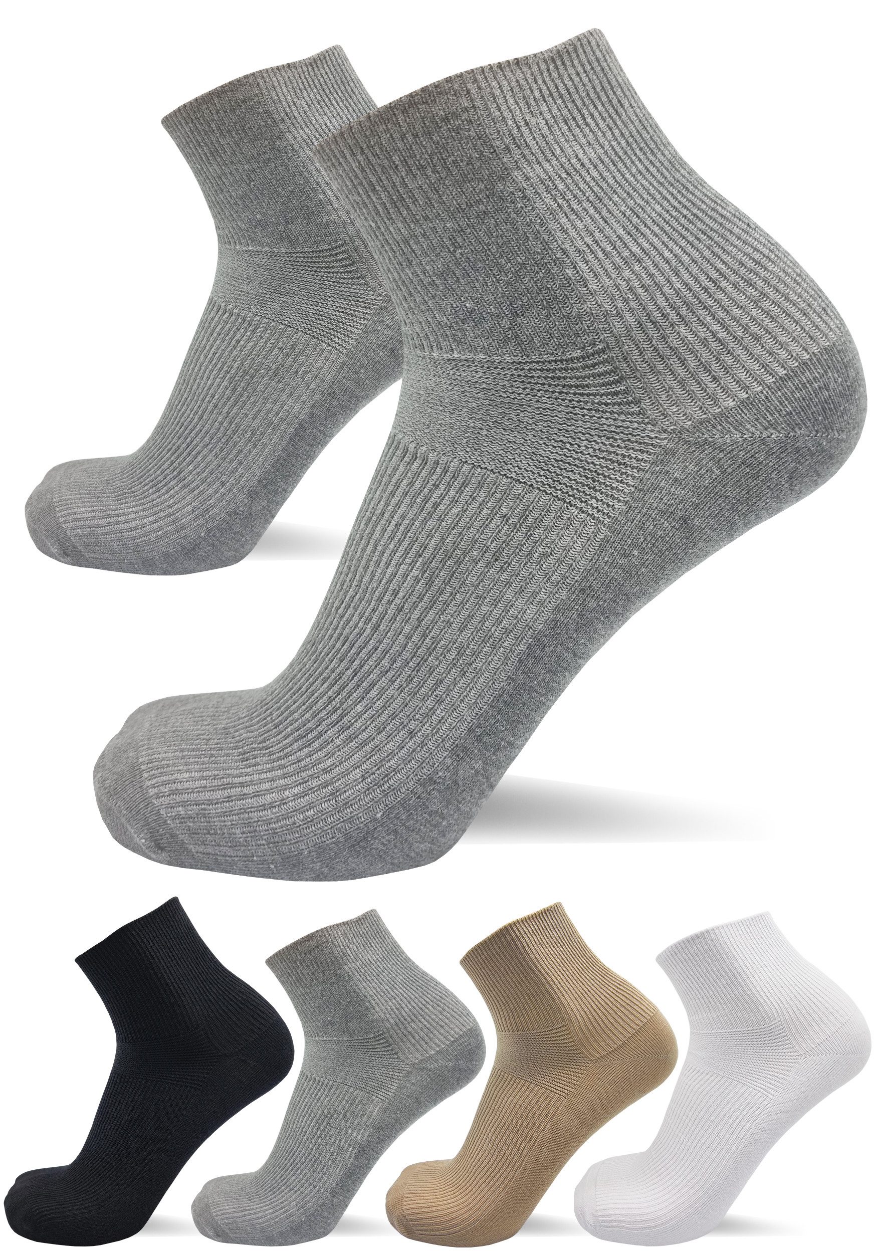 sogzz Diabetikersocken 6-12 Paar Kurzsocken ohne Gummi ohne Naht 80% Baumwolle Damen Herren (Diabetiker Socken kurz ohne Gummibund, 12-Paar)