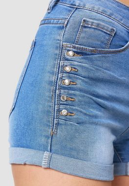 MiSS RJ Jeansshorts High Waist Denim Jeans Shorts Bermuda Stretch Hose mit Spitze 5396 in Blau