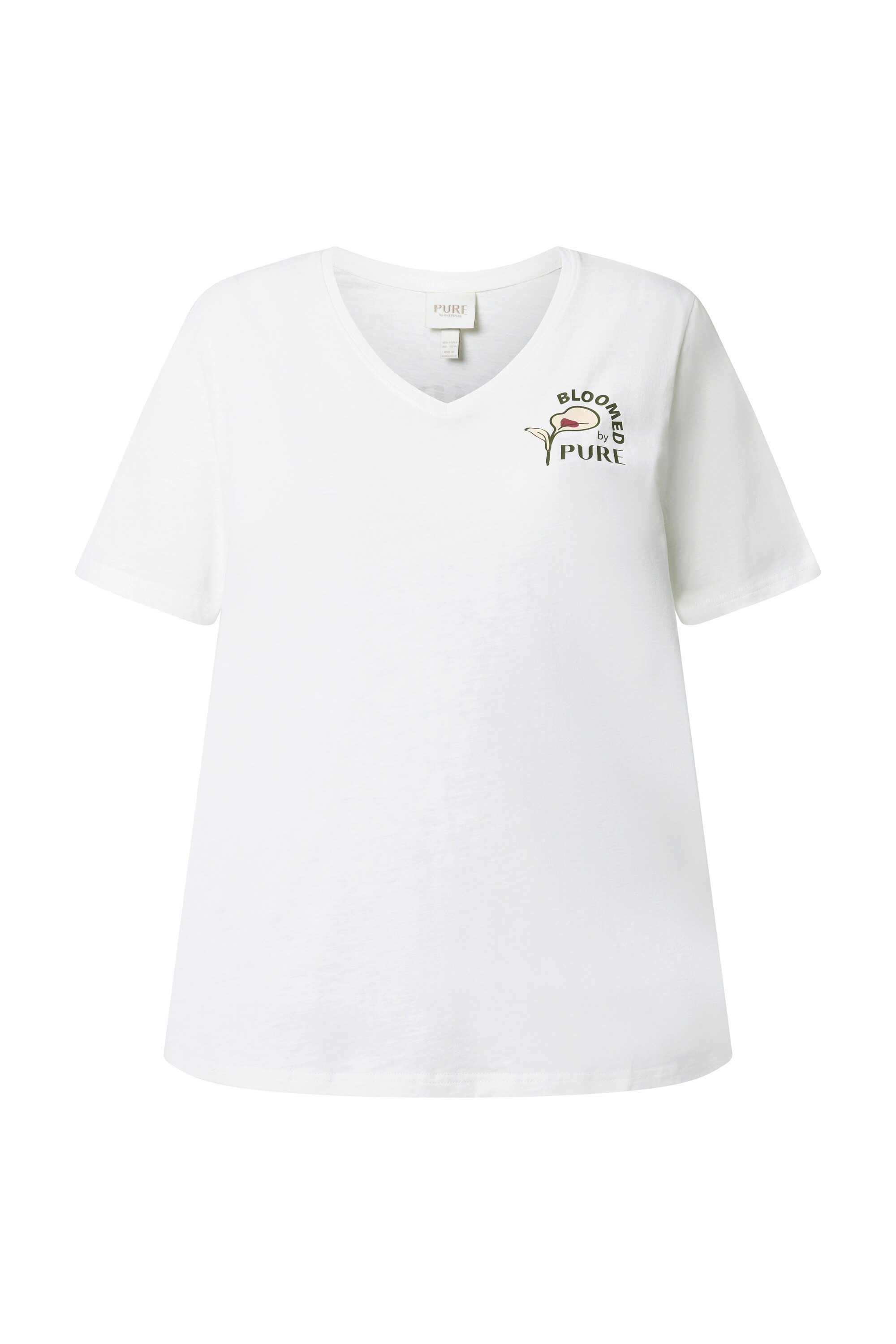 Ulla Popken T-Shirt T-Shirt Blüte V-Ausschnitt günstig online kaufen