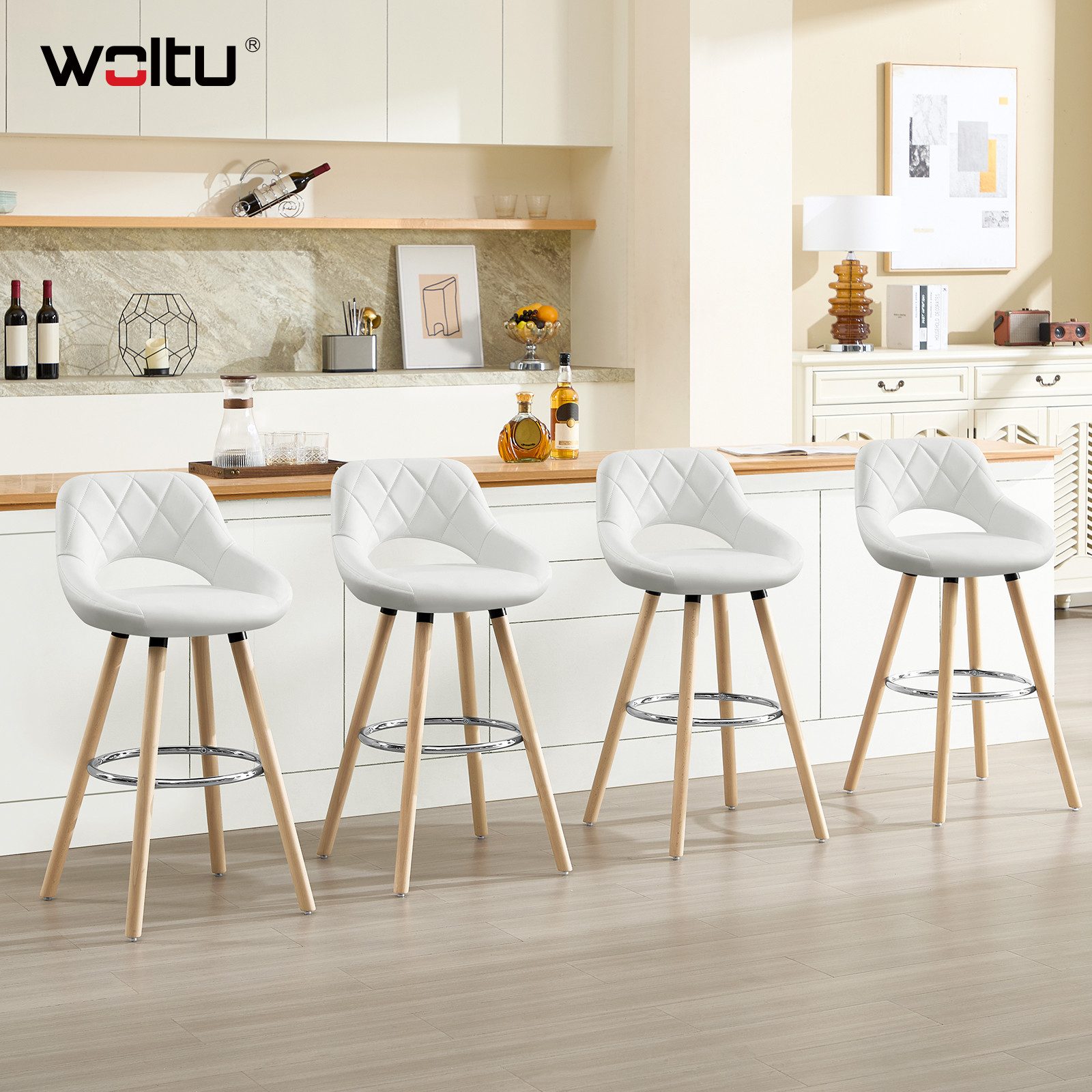 Woltu Polsterhocker (2 St), Barstuhl Tresenhocker mit Lehne und Fußstütze w günstig online kaufen