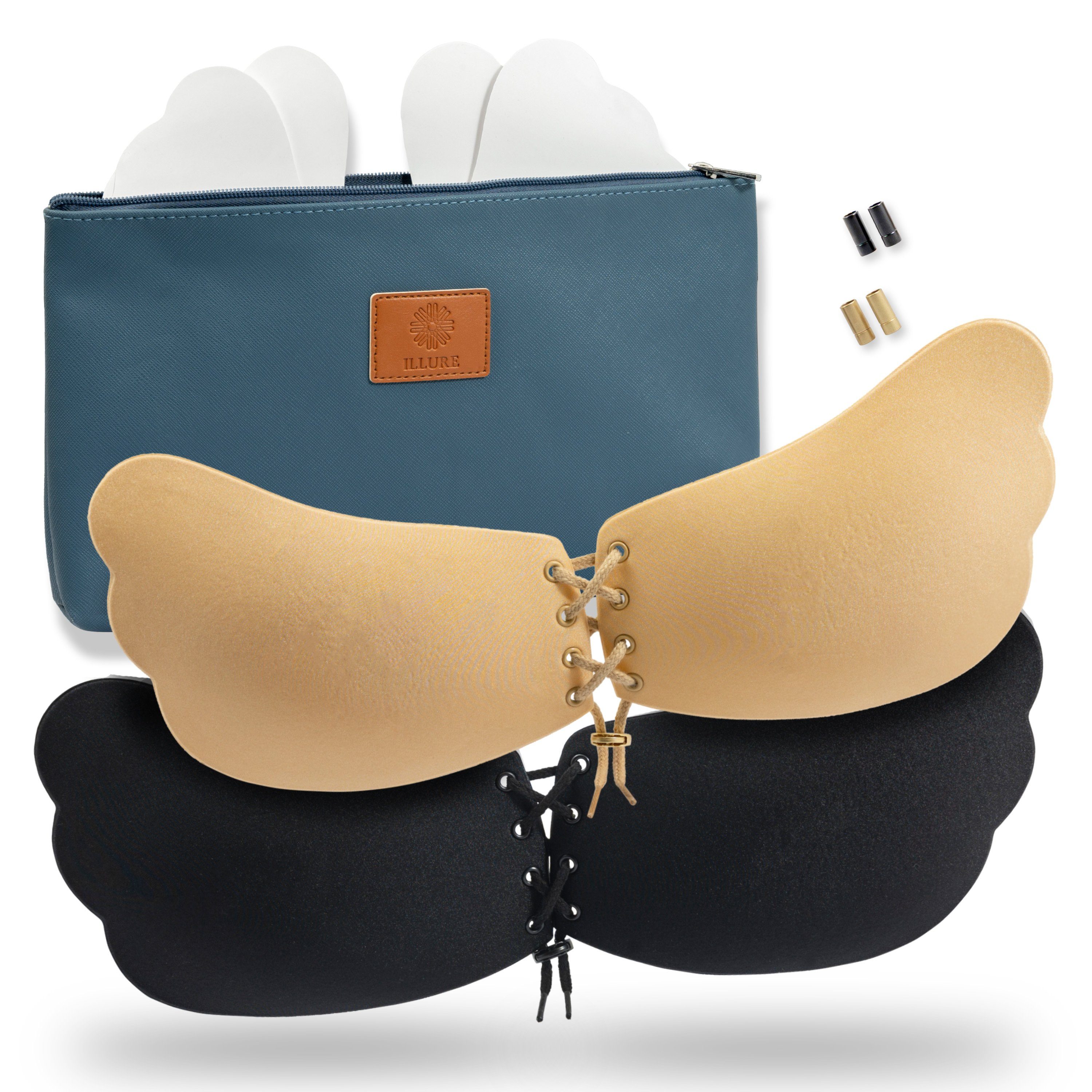 2 Stück Push-Up BH Selbstklebend – Trägerlos, Unsichtbar, Wiederverwendbar, Hautfreundlich (schwarz & Beige)