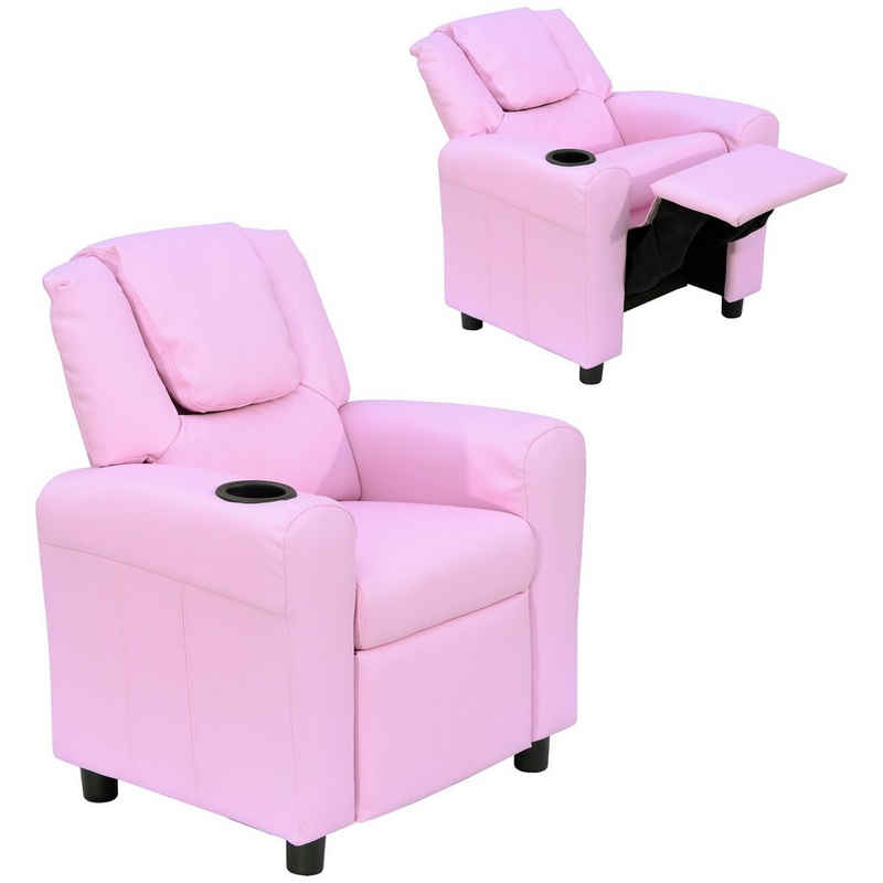 HOMCOM Sessel Kindersessel, Liegefunktion, Eingebauten Becherhalter, Rosa (Set, 1-St., Kindersofa für 3-6 Jahre alt), 62B x 56T x 69H cm