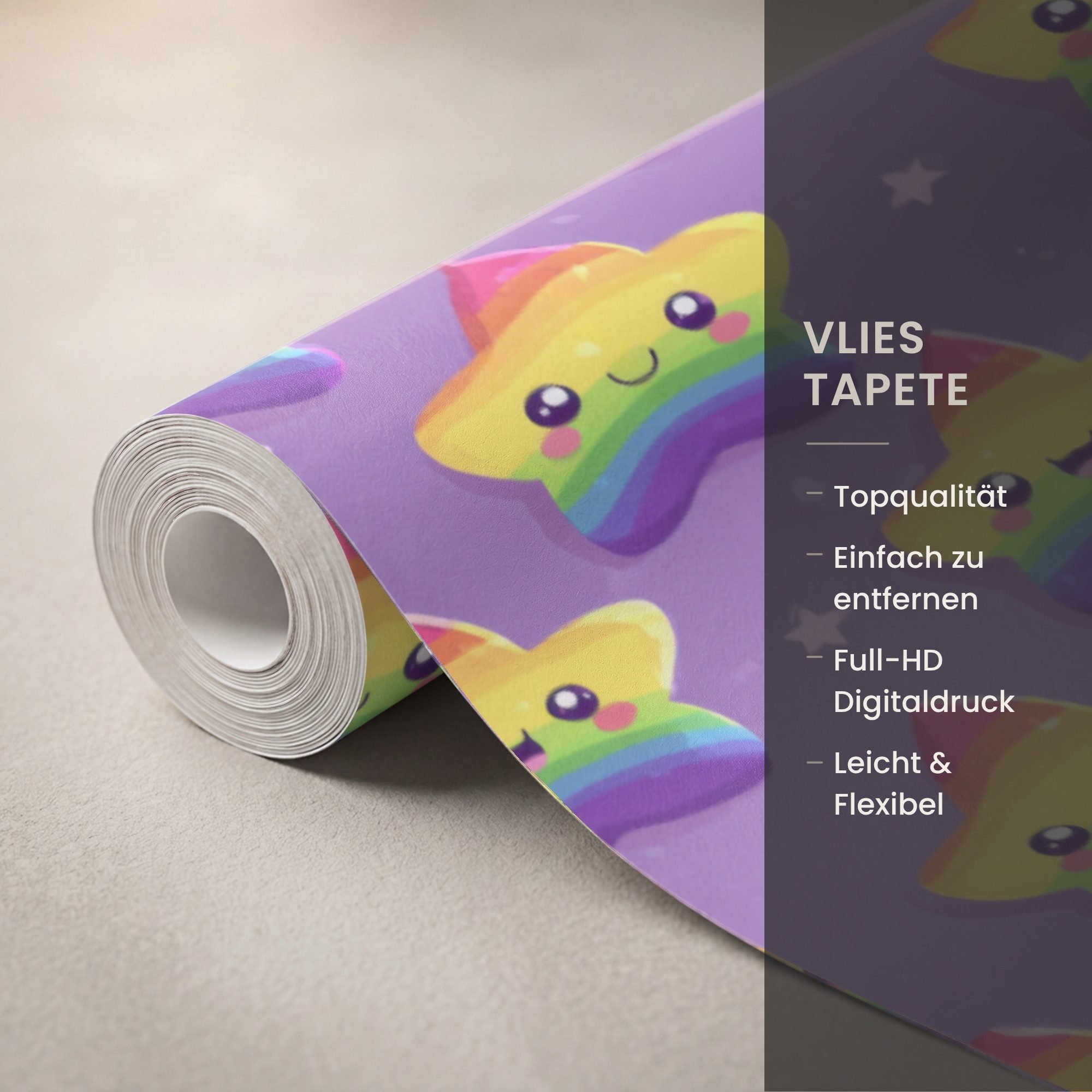 OnlyWow Fototapete Sterne - Regenbogen - Lila, Matt, bedruckt, Wandtapete, Schlafzimmer, Wanddekoration 100x220cm