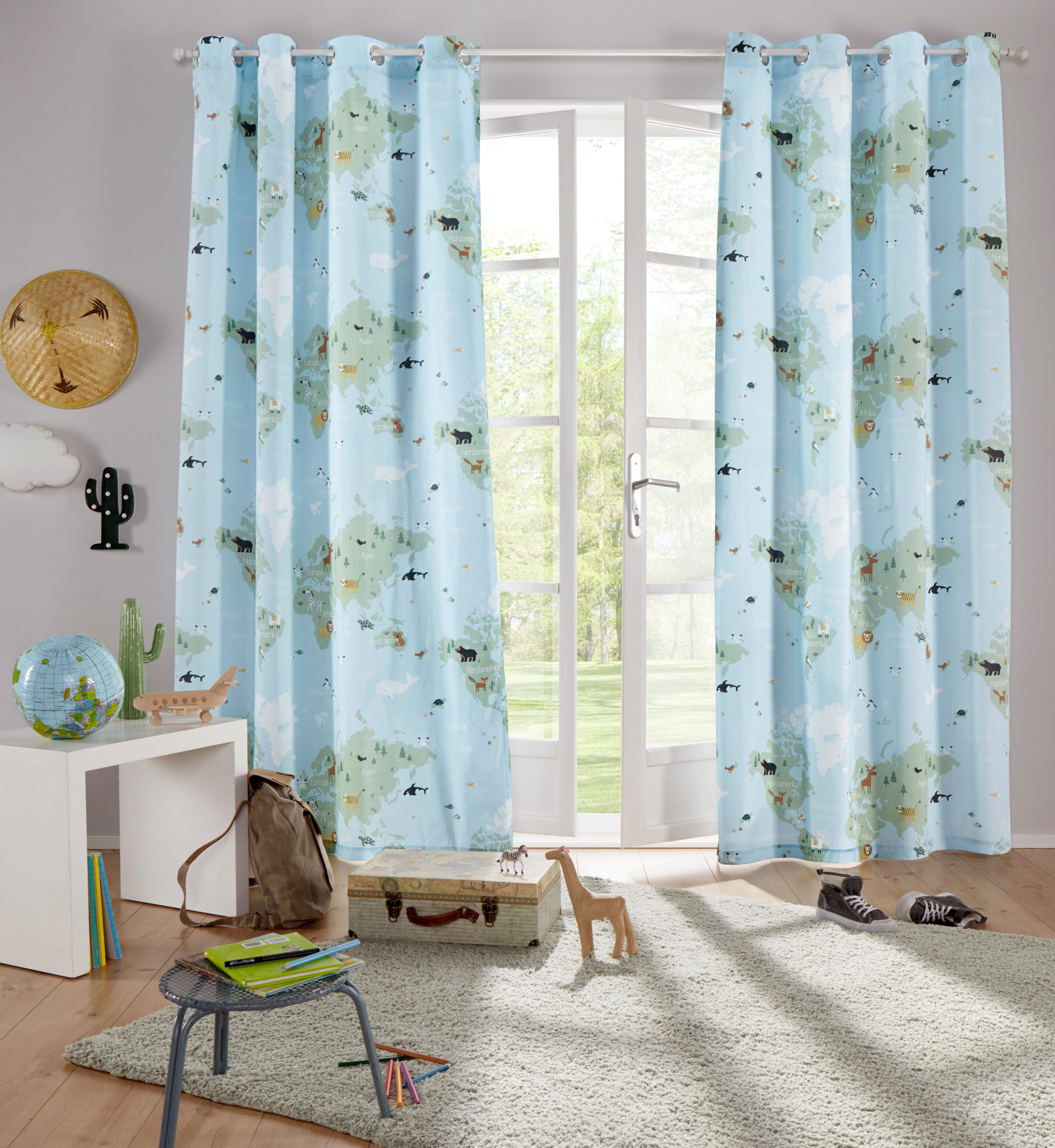 my home Vorhang Weltkarte (1 St), Ösen, halbtransparent, Kindergardine, bed günstig online kaufen