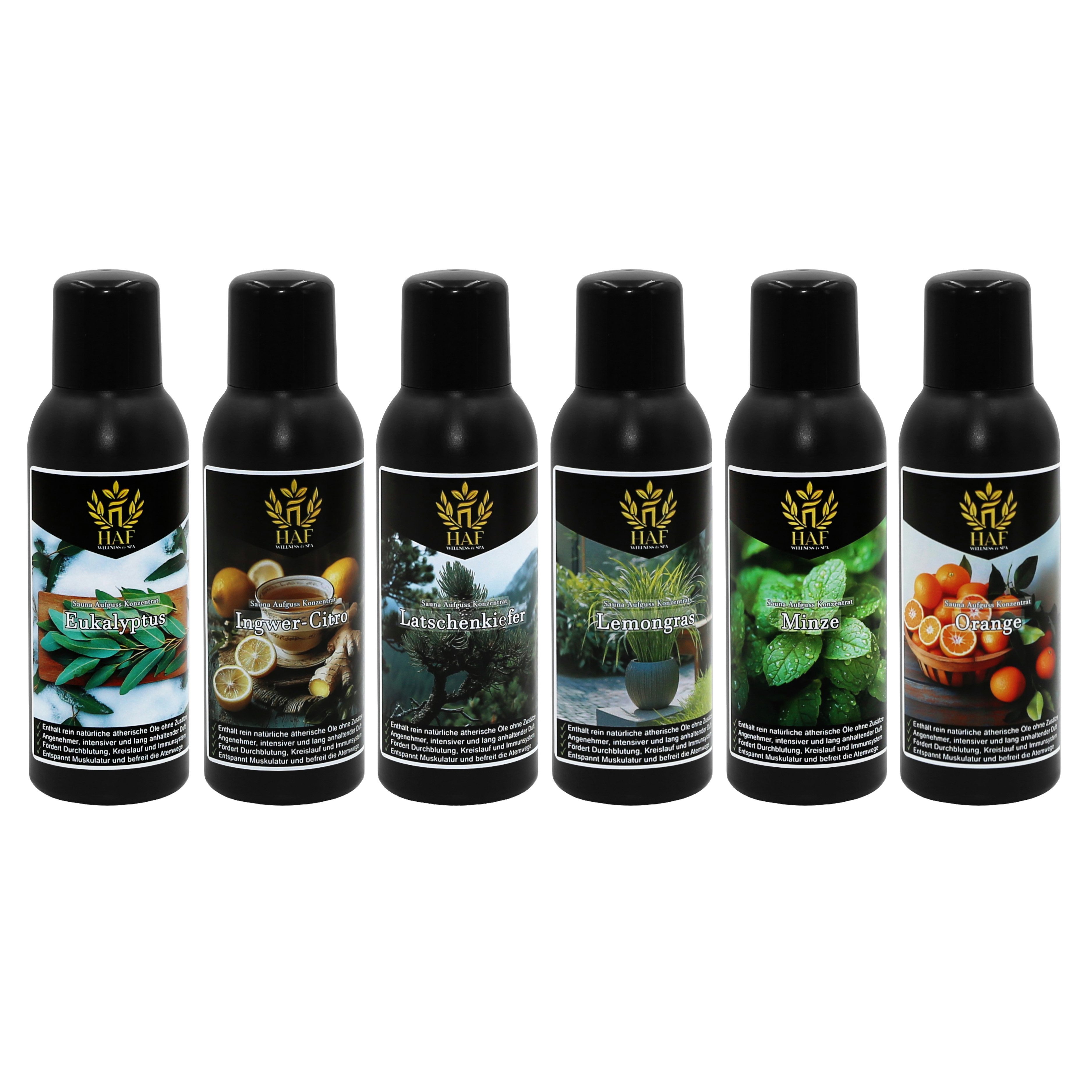 HAF Aufgusskonzentrat Sauna Aufguss Konzentrat 10 Sets in 4 Größen 400ml-1500ml Saunaaufguss, 1500 ml, (Auswahl aus 10 verschiedenen Sets in den Größen:, 4x100ml; 6x100ml; 4x250ml; 6x250ml), Qualität: Made in Germany