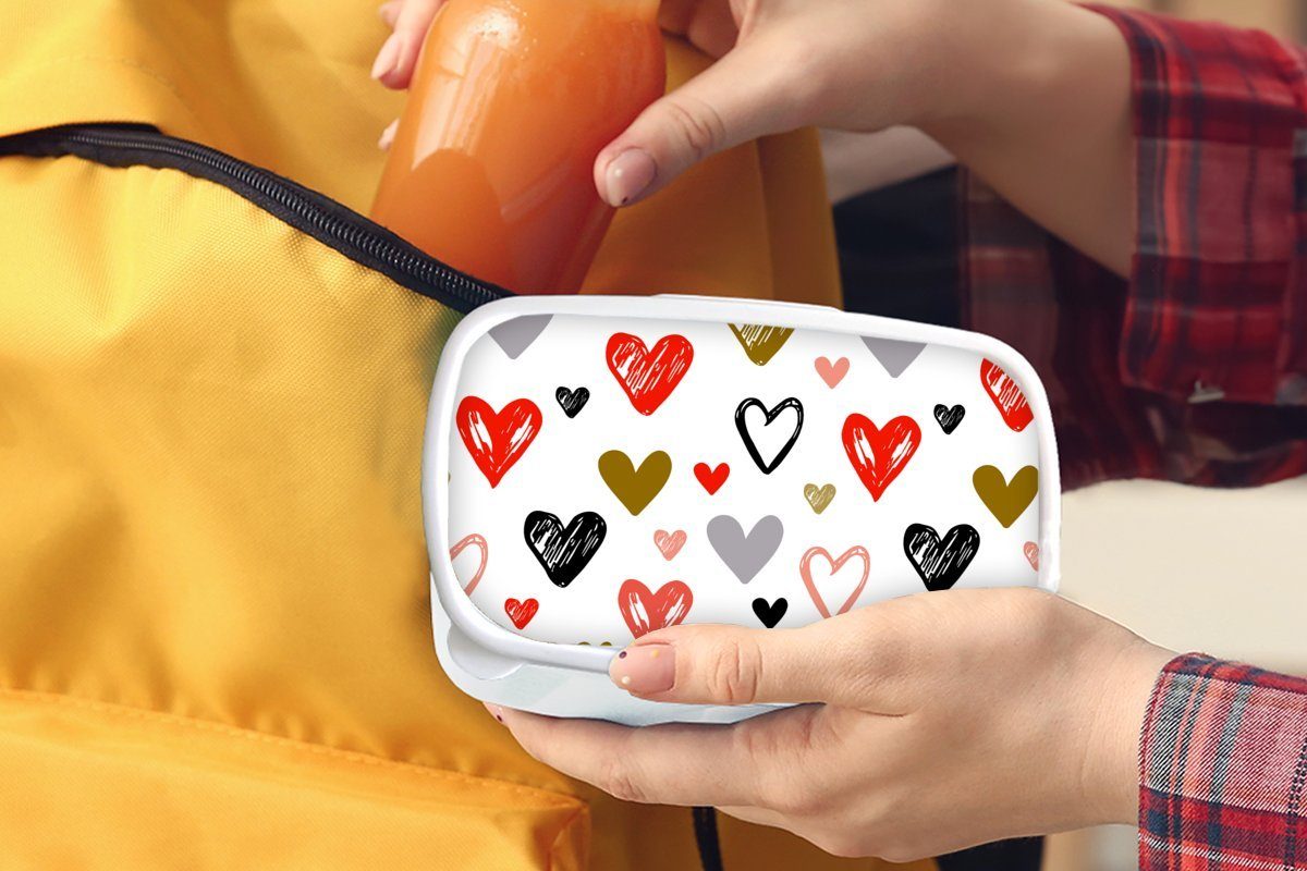 Valentinstag, - Jungs - und und Brotdose, Kinder für weiß Herz Skizze Lunchbox Erwachsene, für Mädchen (2-tlg), Kunststoff, MuchoWow Brotbox