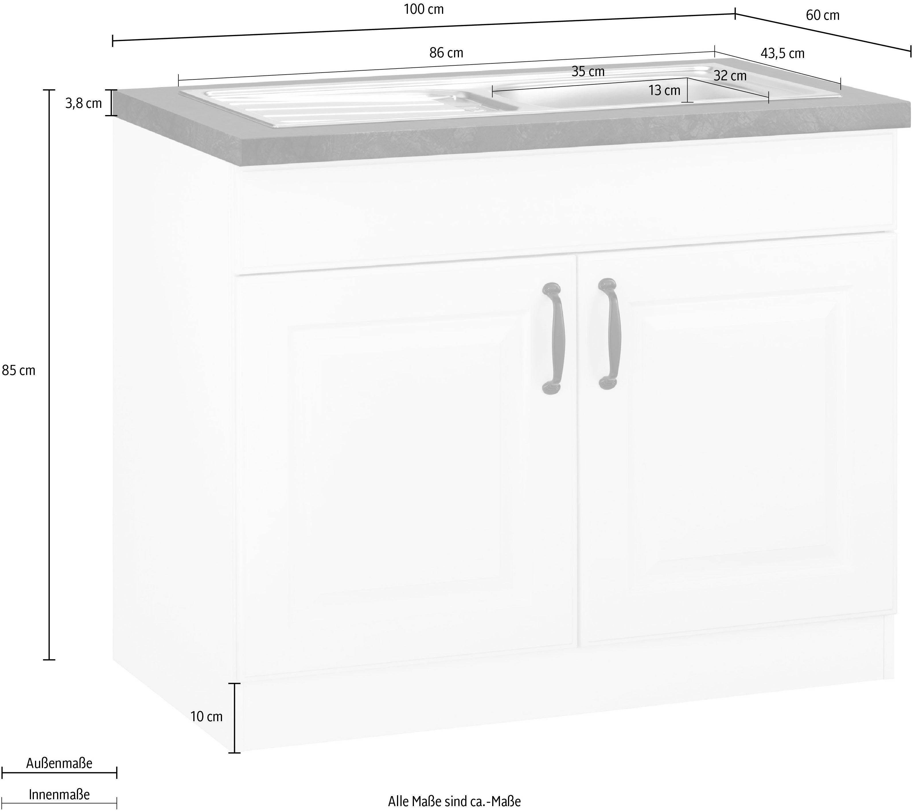 breit Spülenschrank | cm weiß/granit mit 100 Erla Kassettenfront Küchen weiß schwarz wiho