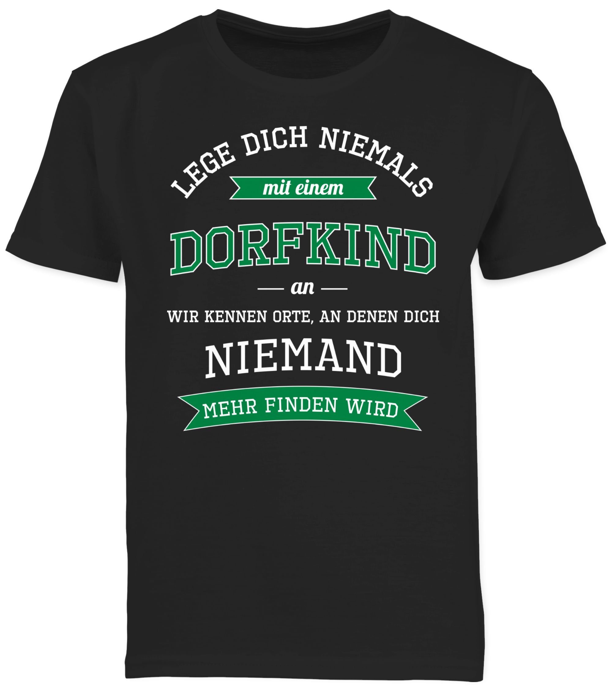 Kinder Statement Sprüche Lege niemals mit T-Shirt einem 1 Dorfkind dich Schwarz Shirtracer an