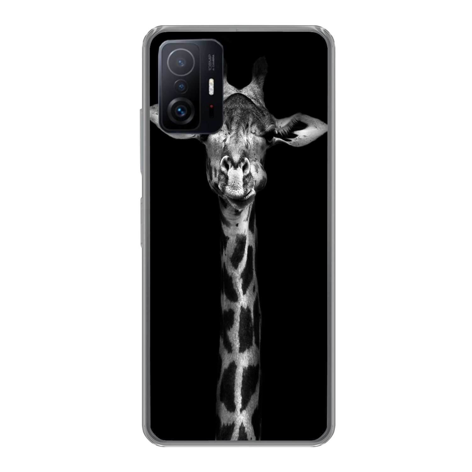 MuchoWow Handyhülle für Xiaomi 11T Pro Giraffe - Porträt - Tiere - Schwarz - Weiß, Phone Case, Silikon, Schutzhülle Dünn