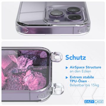 EAZY CASE Handykette Hülle mit Kette für Apple iPhone 14 Pro 6,1 Zoll, Umhängetasche für Handy Silikonhülle Handyhülle durchsichtig Violett