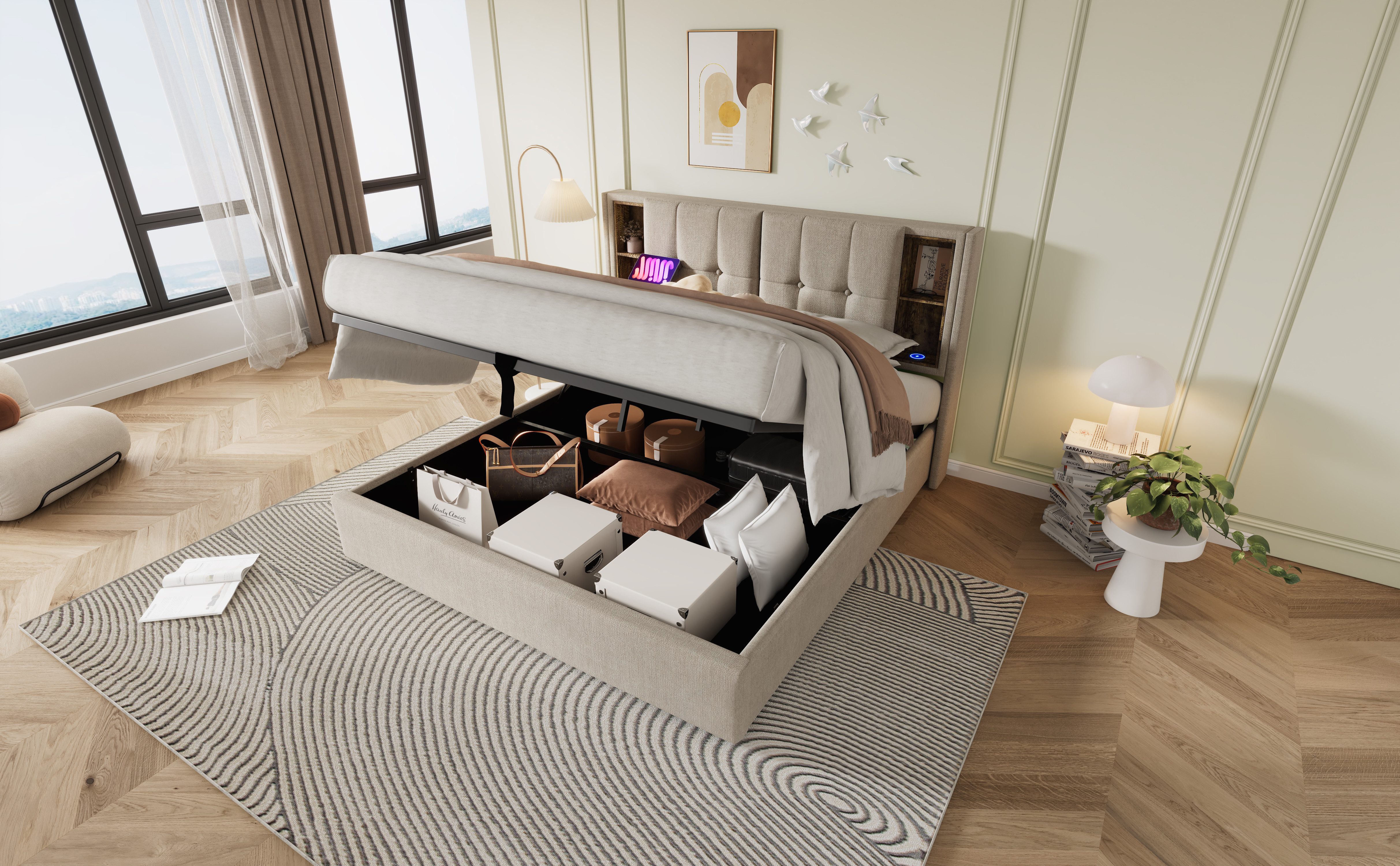 REDOM Polsterbett Hydraulisch Stauraumbett (mit Lattenrost, Ohne Matratze,1 günstig online kaufen