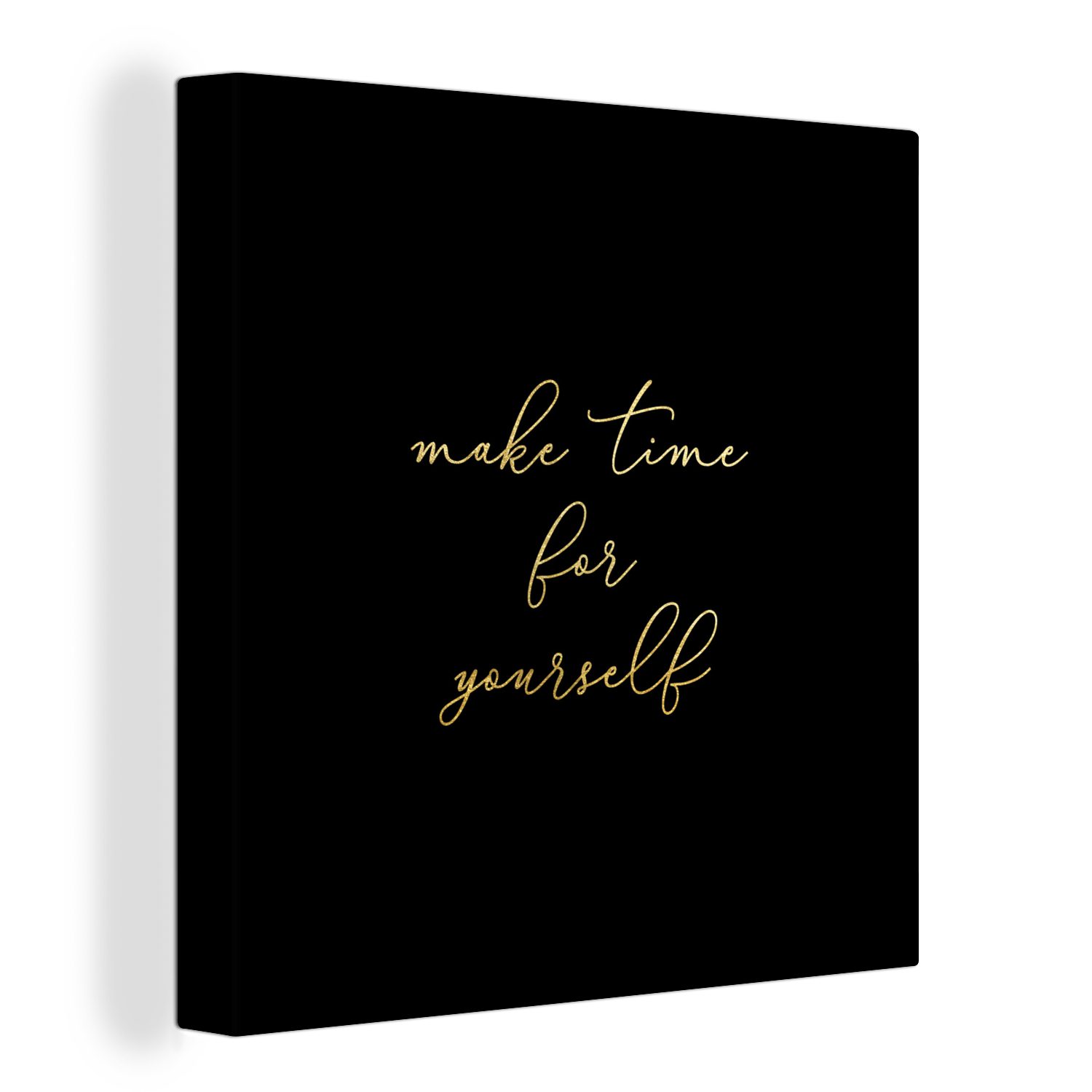 OneMillionCanvasses® Leinwandbild Zitat - Selfcare - Gold - Schwarz, (1 St), Leinwand Bilder für Wohnzimmer Schlafzimmer | Leinwandbilder