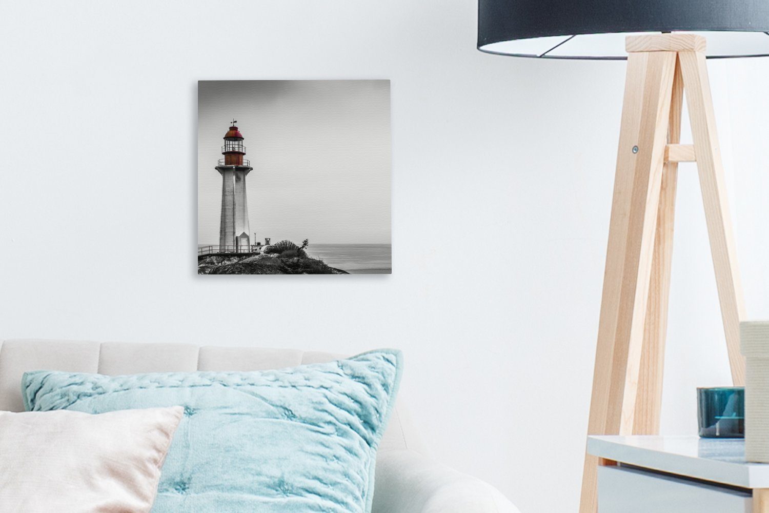 OneMillionCanvasses® Leinwandbild Schwarz-Weiß-Foto Leinwand eines Leuchtturms Westen Bilder Vancouver, Wohnzimmer für im Schlafzimmer (1 von St)