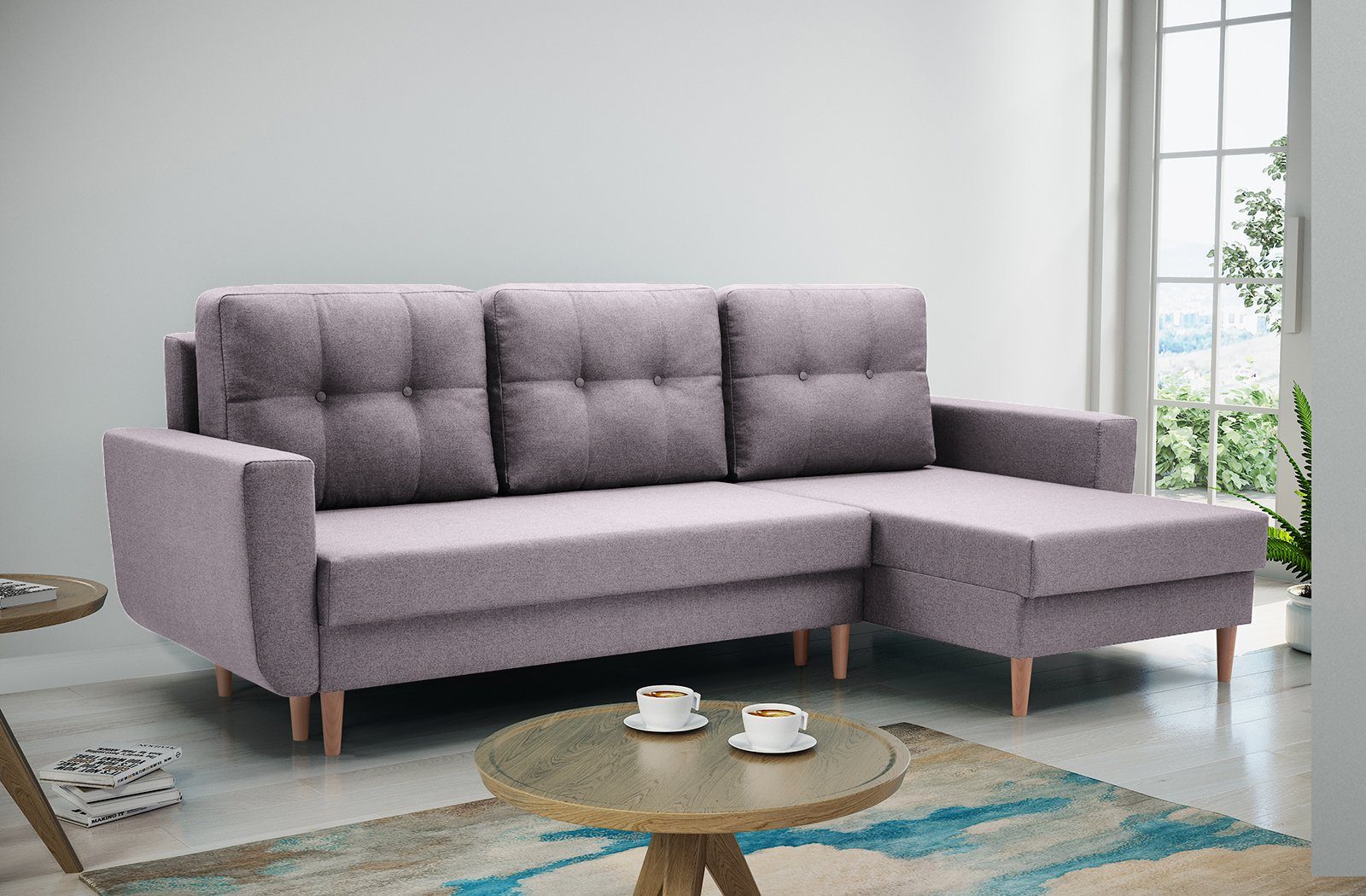 Beautysofa Polsterecke Couch Sofa Ecksofa ONLY, mit Schlaffunktion, mit universelle mane Hellgrau (malmo new 90)