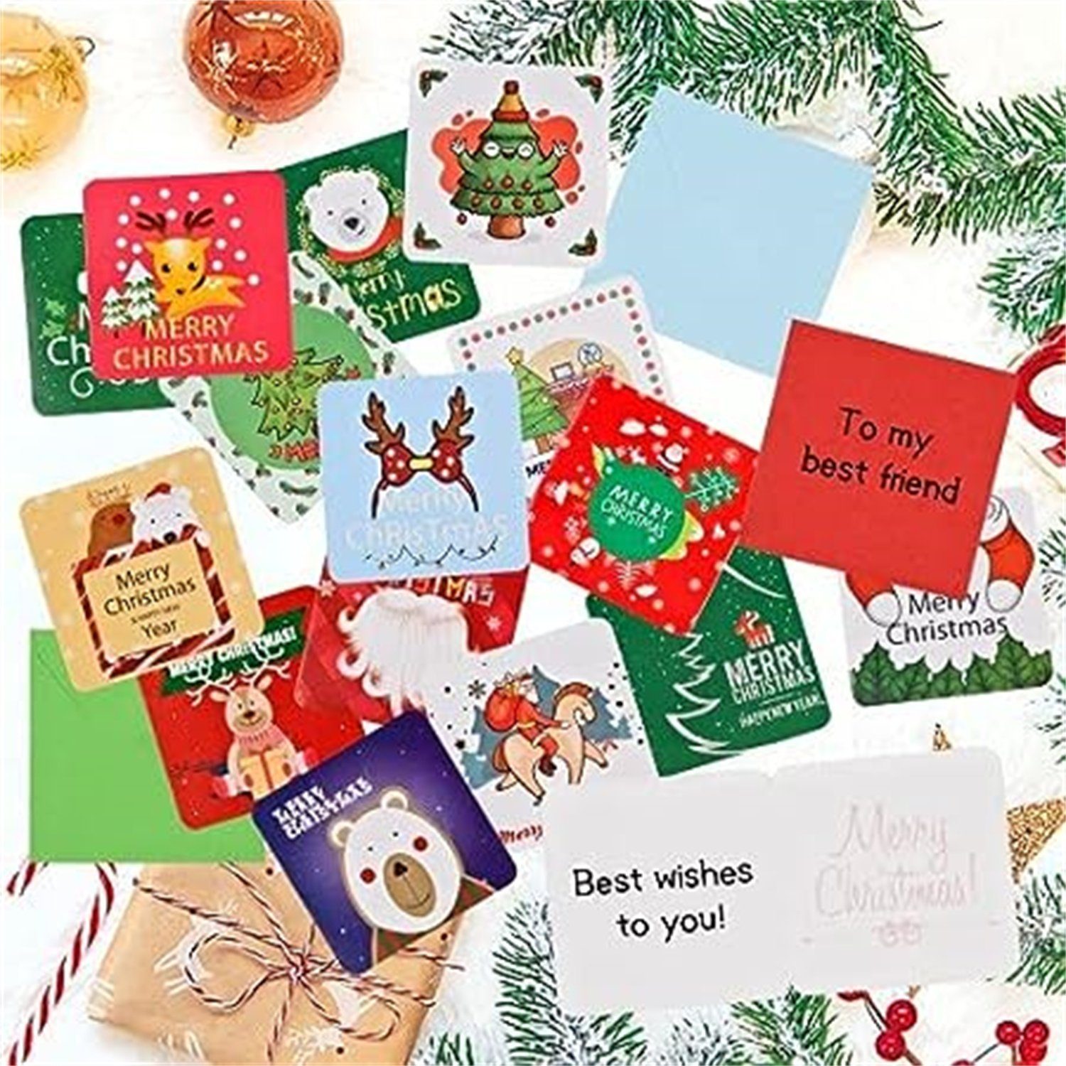 Inshow Grußkarten Weihnachtskarten-Set, Mini-karten, blanko 24-teilig, niedliche innen