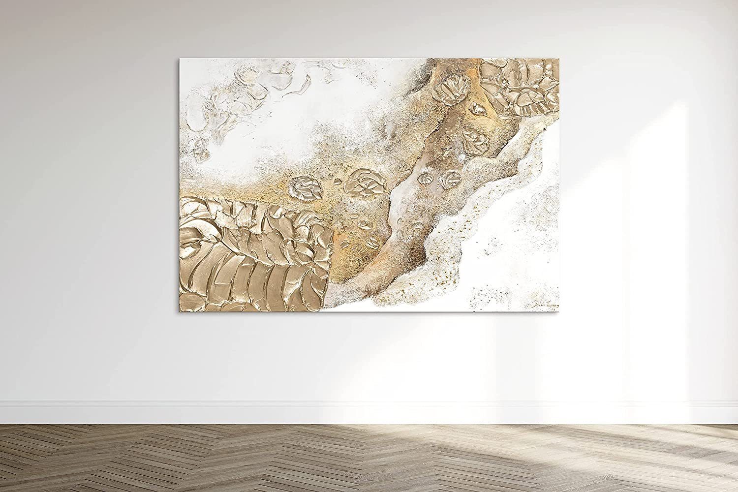 YS-Art Gemälde Epoche, Abstraktion, Abstraktes Bild auf mit Struktur in Gold Leinwand Handgemalt