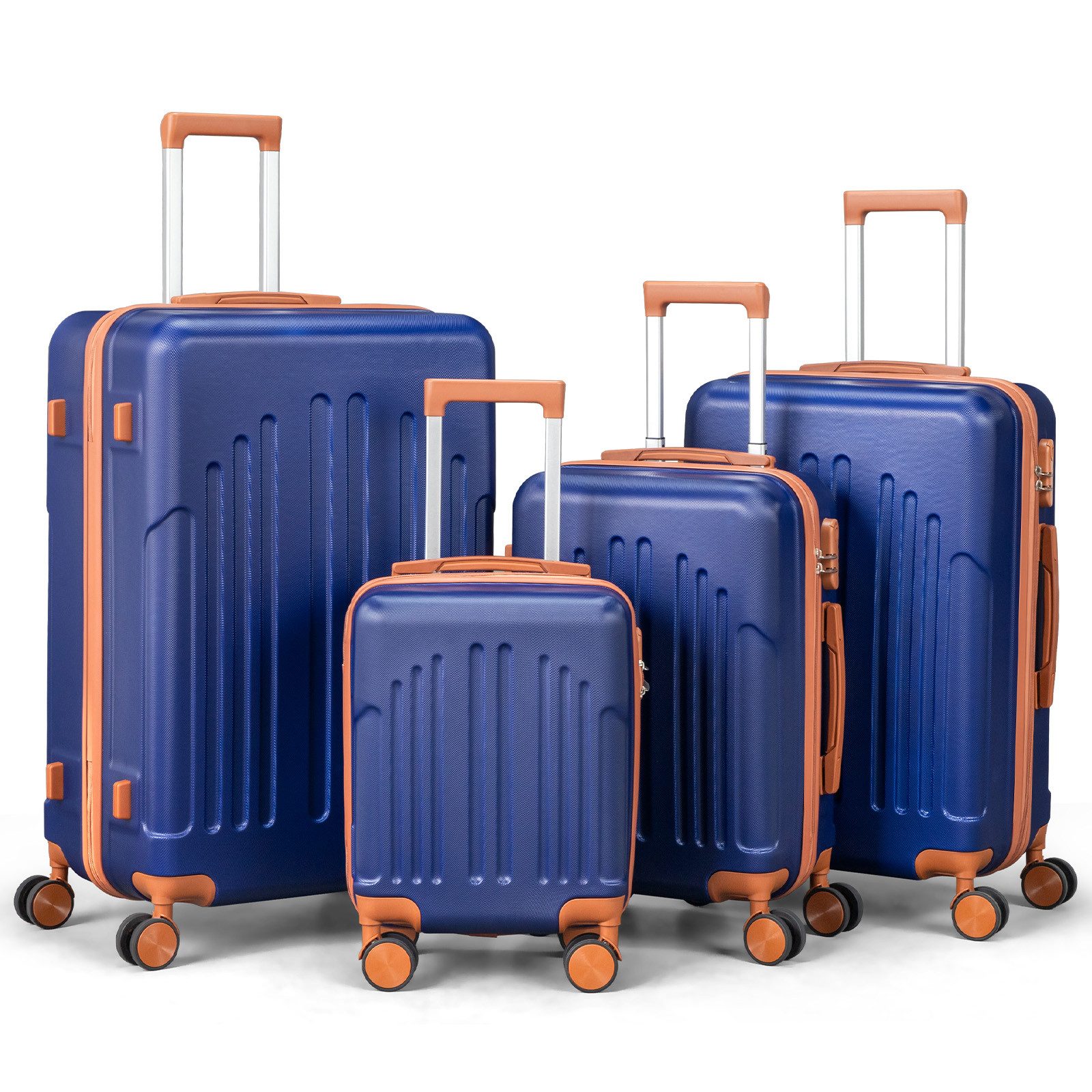 LALAHO Trolleyset Kofferset Hartschalenkoffer Trolley 360° Rollen, 4 Rollen, (4 tlg), Reisekoffer Set mit Handgepäck, Koffer & Trolleys, Dunkelblau