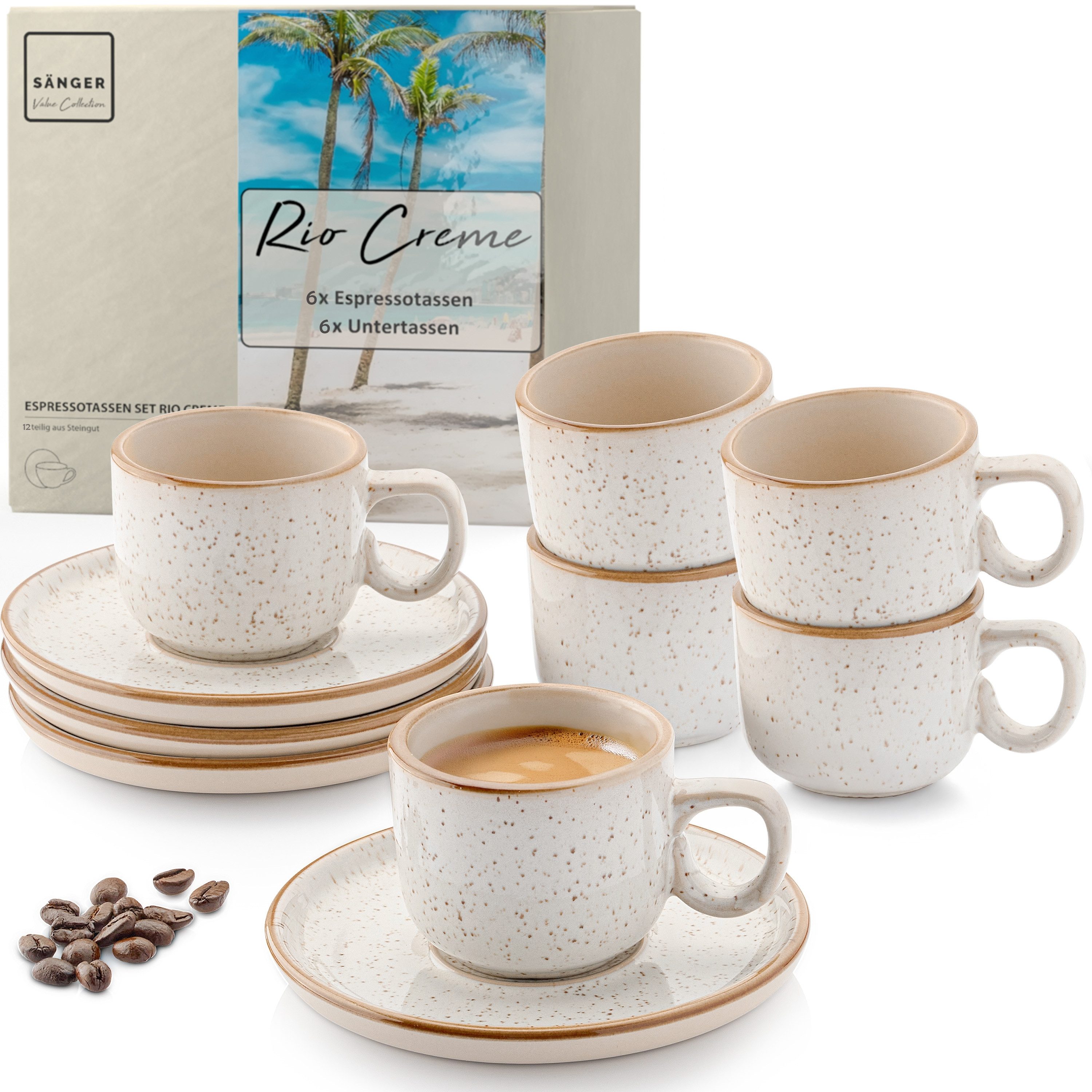 SÄNGER Espressotasse Set 12 tlg. Rio, Steingut, Rio Creme, 80 ml, VALUE COLLECTION