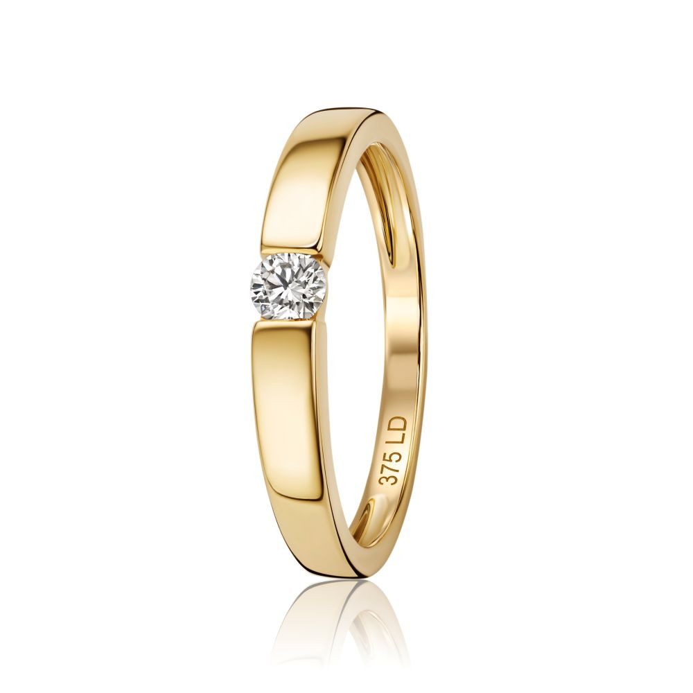 Miore Verlobungsring für Damen 9K (375) Gelbgold mit Solitär Diamant 0,05 oder 0,10 ct, in Spannfassung - Echtgold