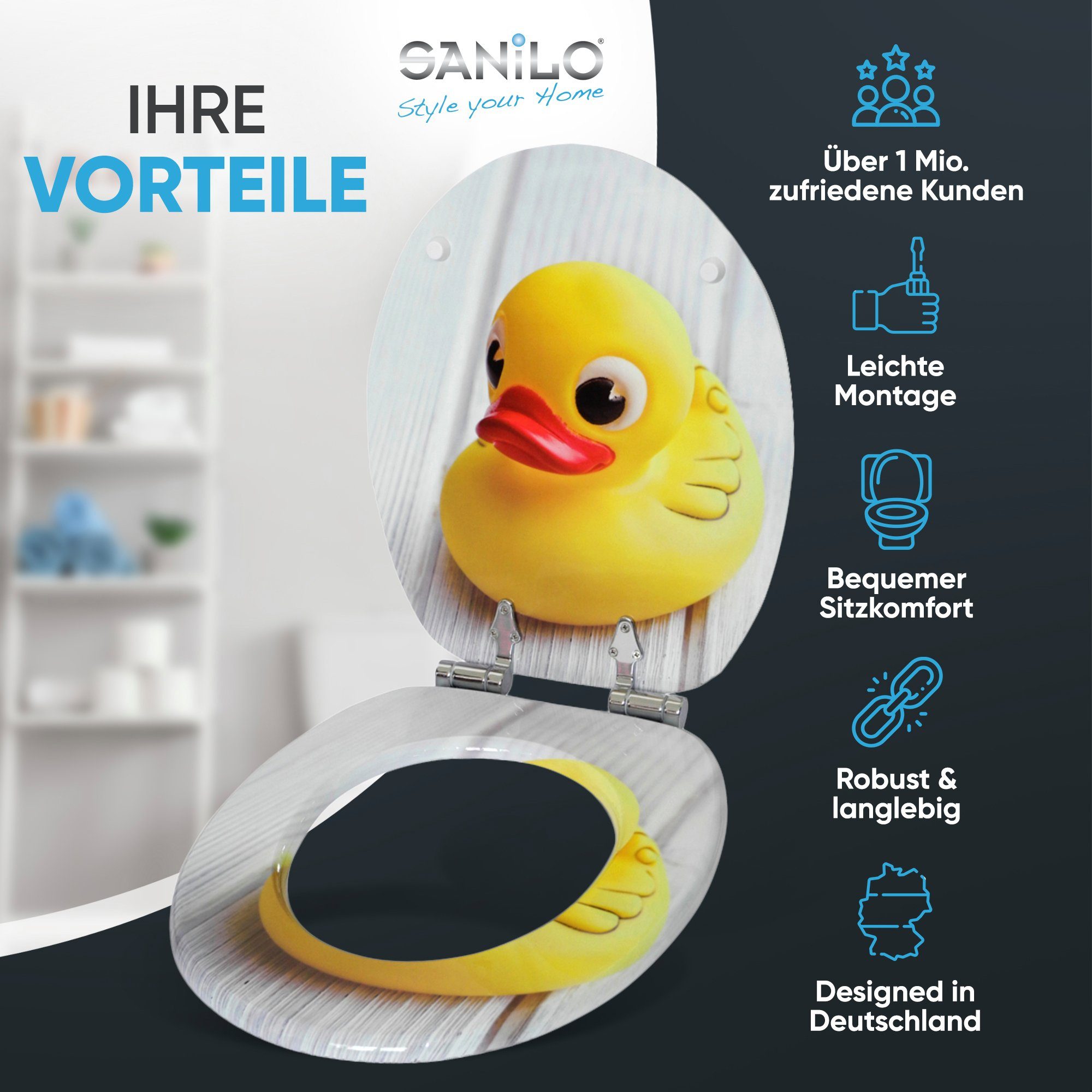 Sanilo WC-Sitz Quietscheente, mit Absenkautomatik, hochwertig & modern, universell, leichte Montage