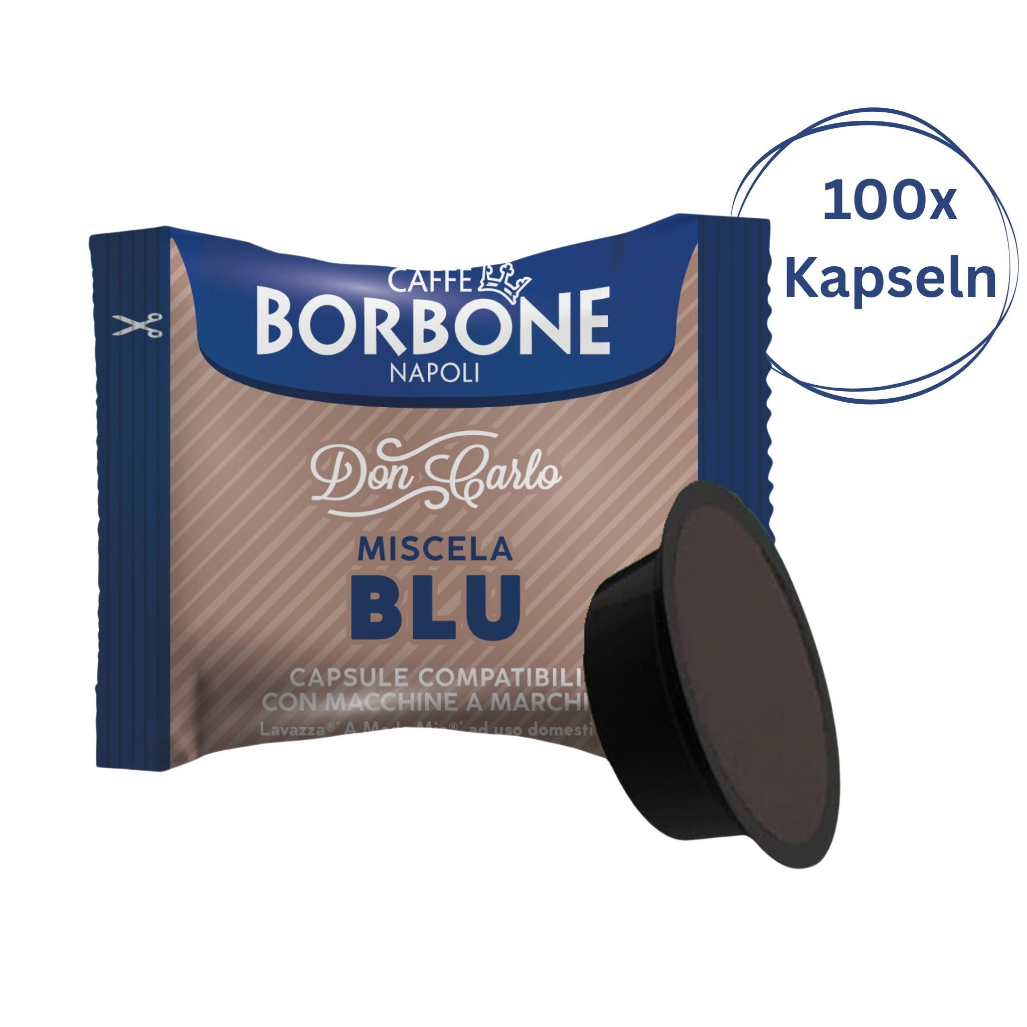 Caffè Borbone Kaffee Caffè Borbone Don Carlo Kaffeekapseln Blu 100x Kapseln, (blaue Mischung, Kompatibel mit Lavazza®* A Modo Mio®* Haushalts-Espressomaschinen)
