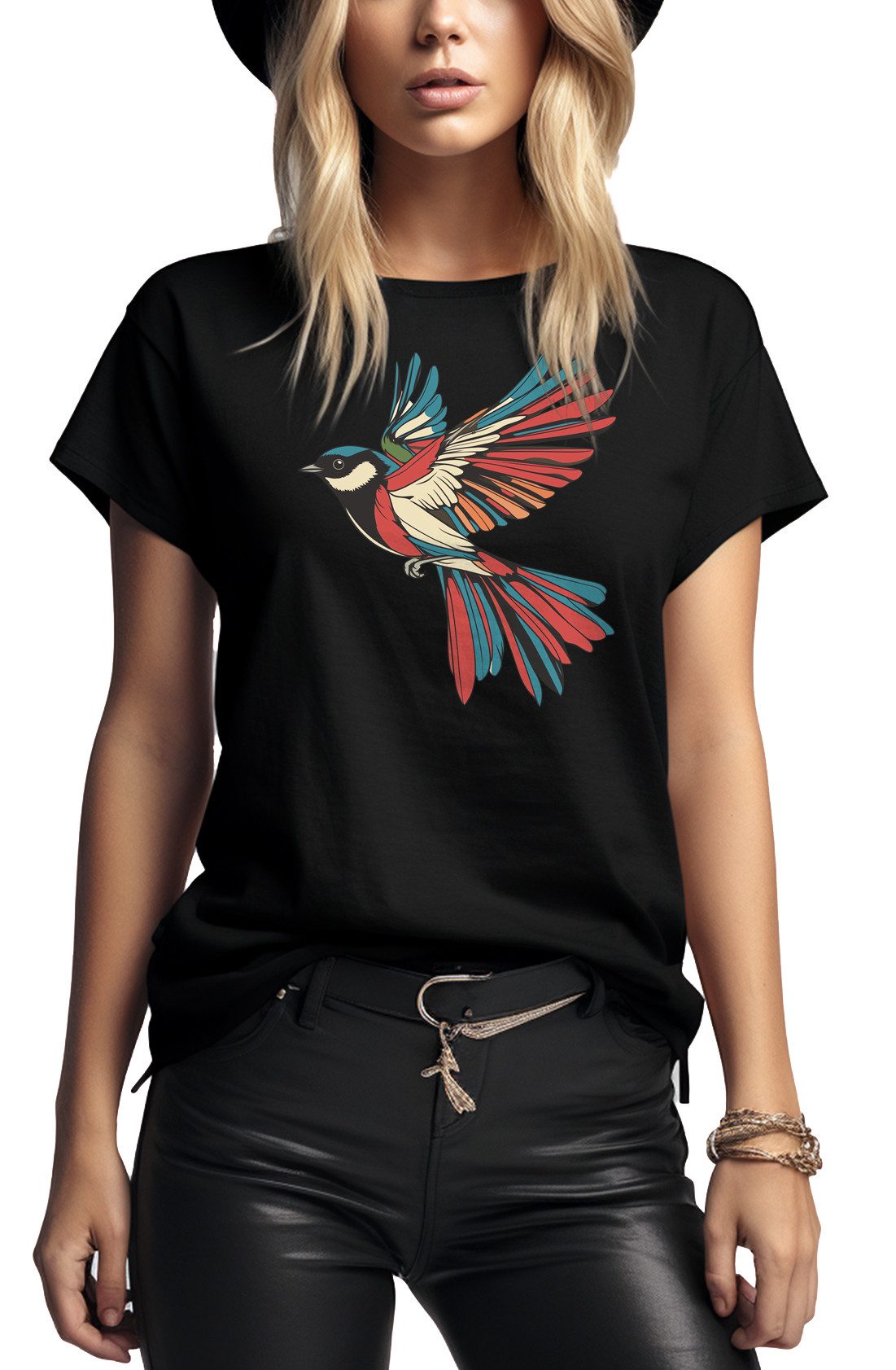 MAKAYA Print-Shirt Damen mit Vogelmotiv Kurzarm günstig online kaufen