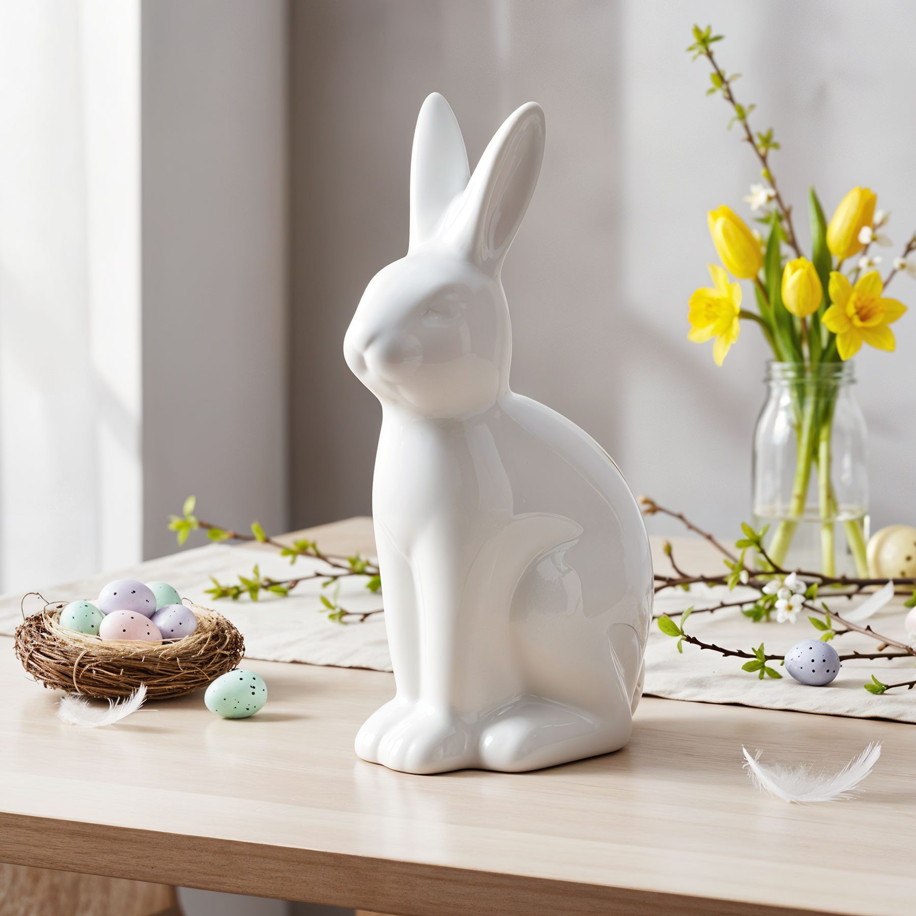 Levandeo® Osterfigur, Deko Hase H16cm Weiß Keramik Figur Ostern Aufsteller Tischdeko