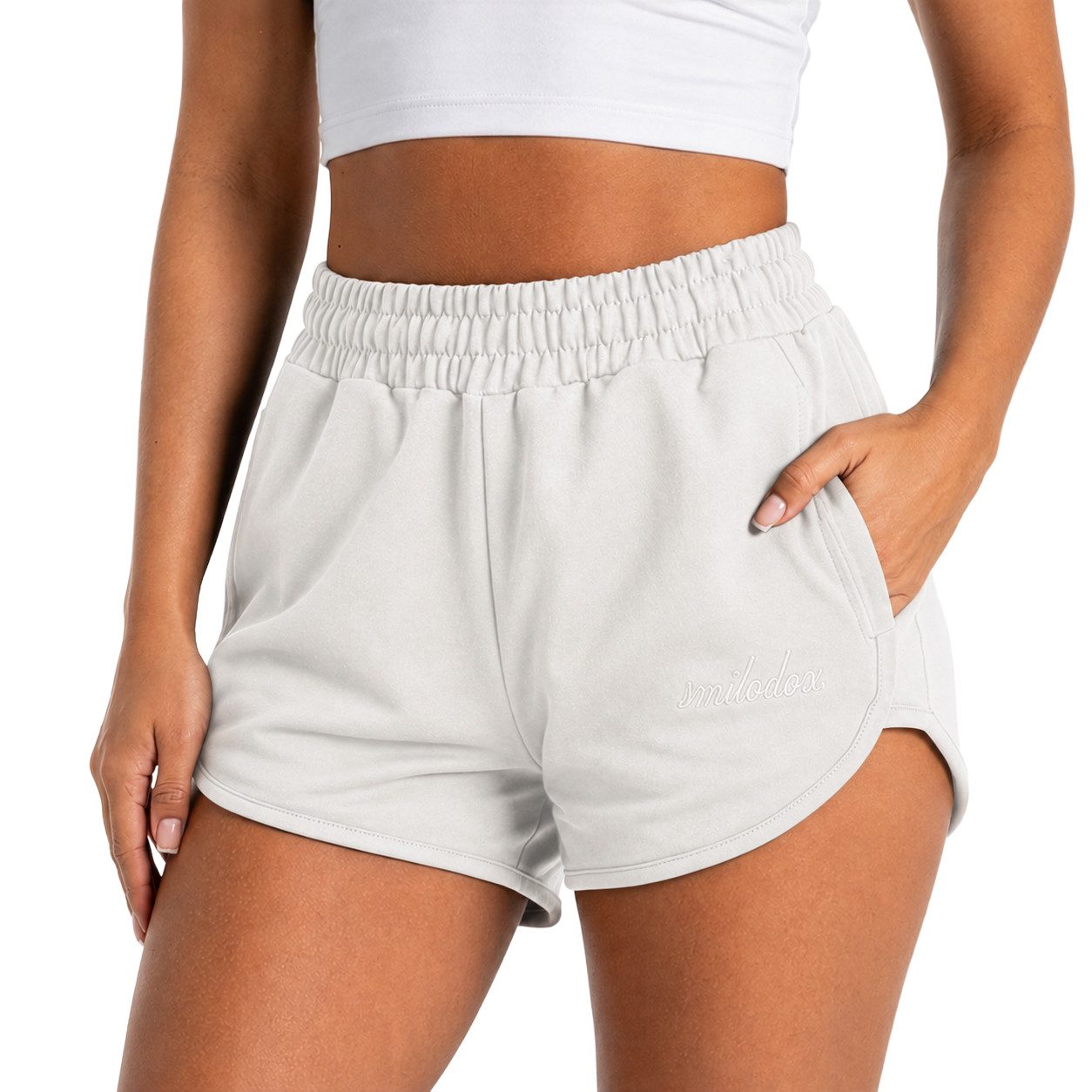 Smilodox Shorts Maruna Damen, kurze Hose, Regular Fit, Baumwolle, für Gym & Sommer Elastischer Tunnelzug, Basic, Baumwollmix, Seitentaschen
