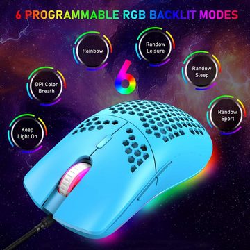 ZIYOU LANG RGB-Hintergrundbeleuchtung Tastatur- und Maus-Set, Breite Kompatibilität,Wasserdicht19-Tasten-Rollover,FN-Funktionstasten