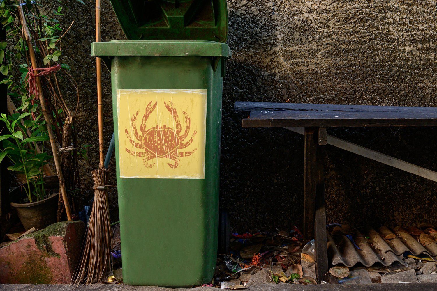 Illustration einer auf Container, St), Mülltonne, MuchoWow Abfalbehälter Wandsticker Hintergrund Mülleimer-aufkleber, (1 gelbem Krabbe Sticker,