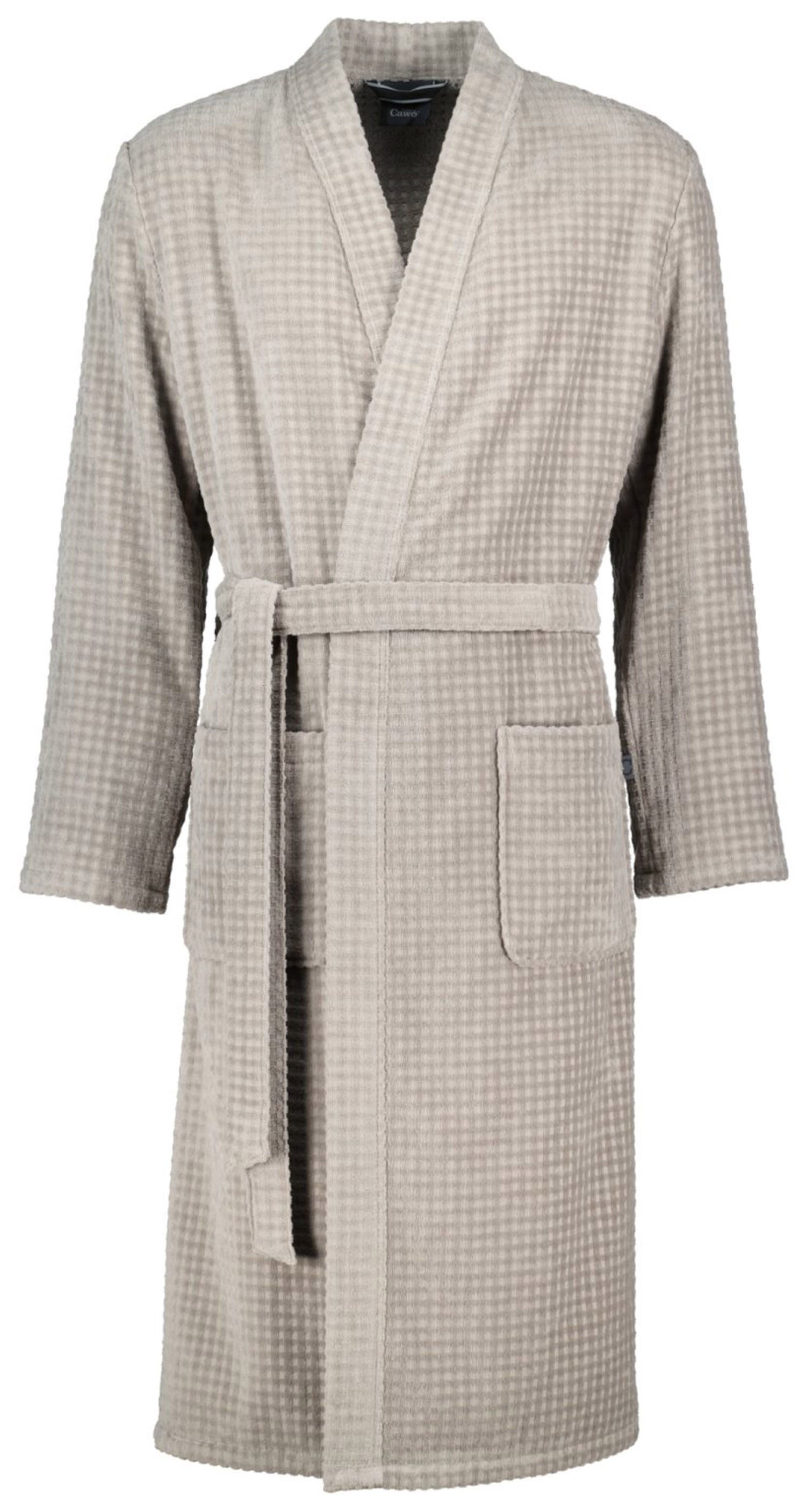 Cawö Herrenbademantel Herren Bademantel Kimono Kragen, Wadenlang, Baumwolle, Kimono-Kragen, Gürtel, Baumwolle